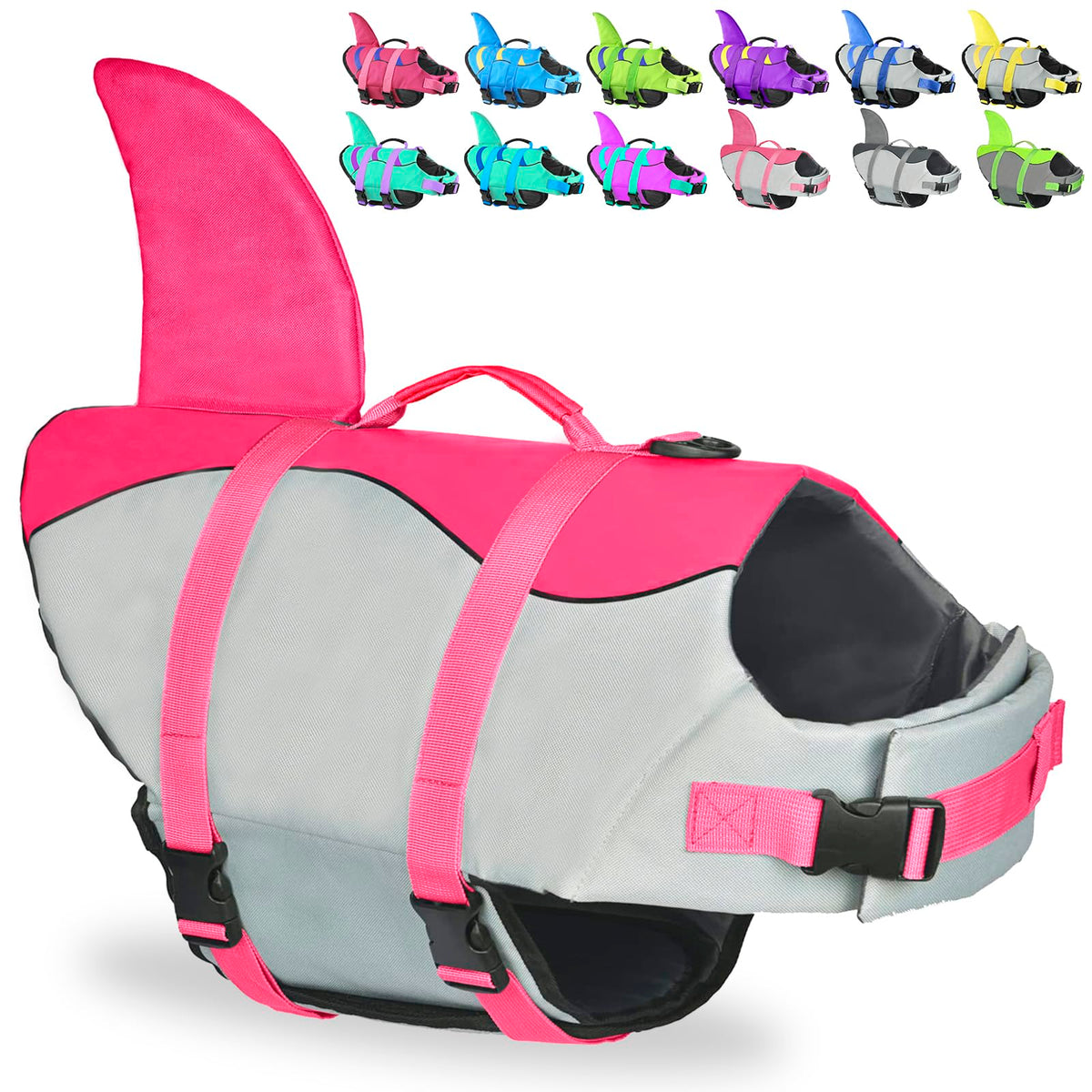 Fragralley gilet chien requin ajustable pour une nage en sécurité et agréable.