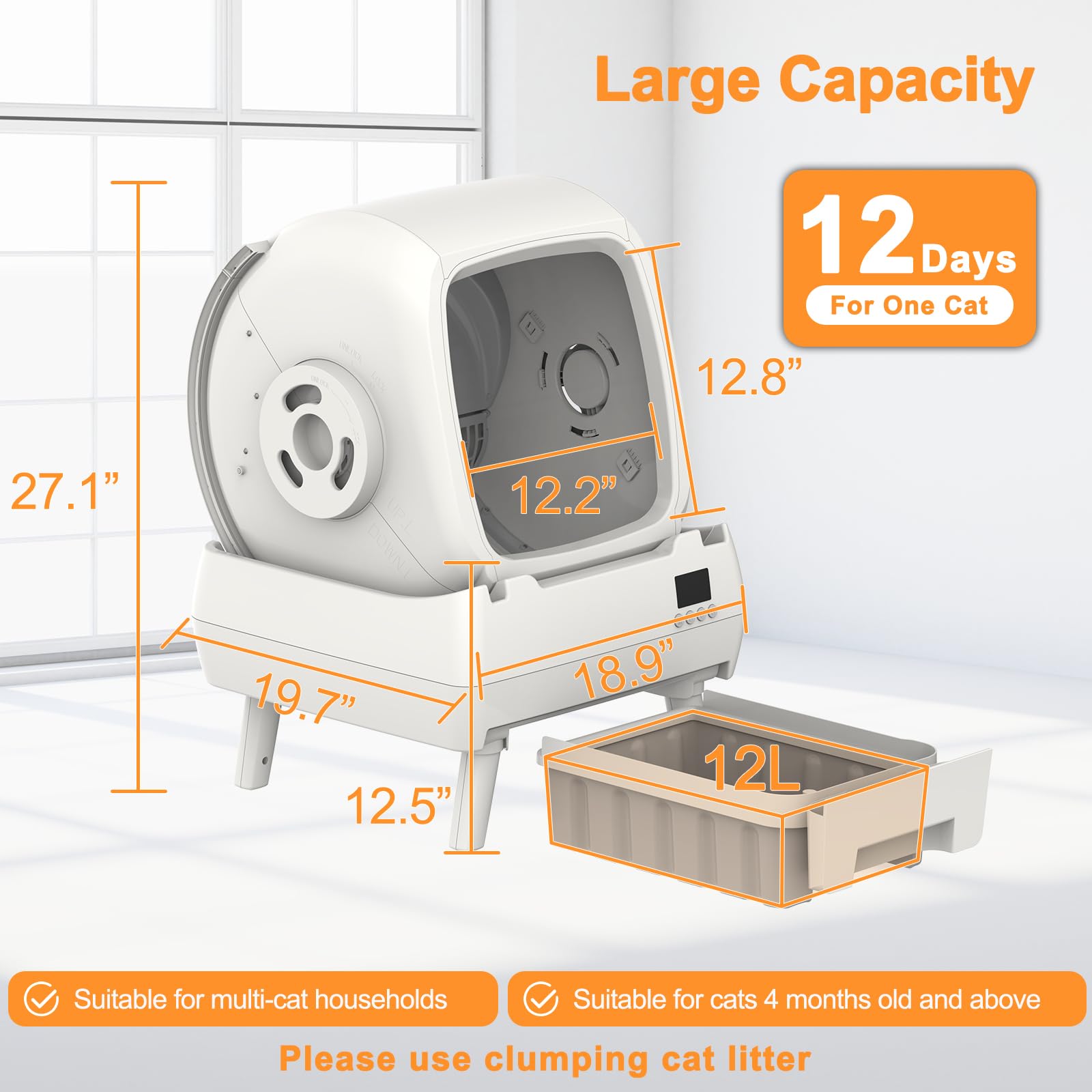 FRCFRC Boîte-litière automatique nettoyage facile, tambour lavable.