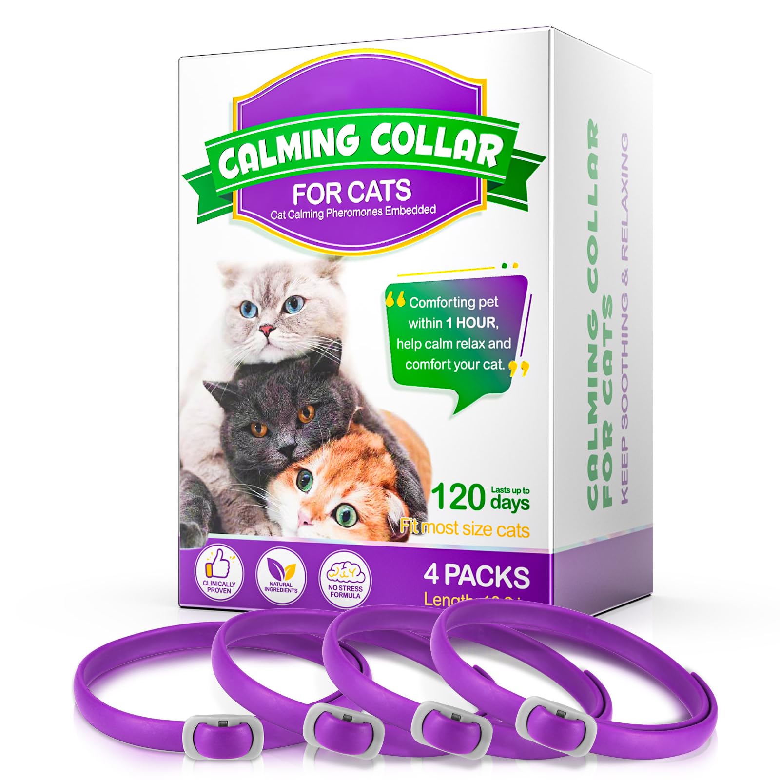 Collier FRDUGA apaisant pour chat, emballage du lot quatre.