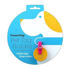 FreezeTag silenceur etiquette rose sur collier, réduction du bruit.
