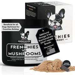 Bouteille Frenchies vs Everybody avec queue de tramète, soutien immunitaire potentiel.