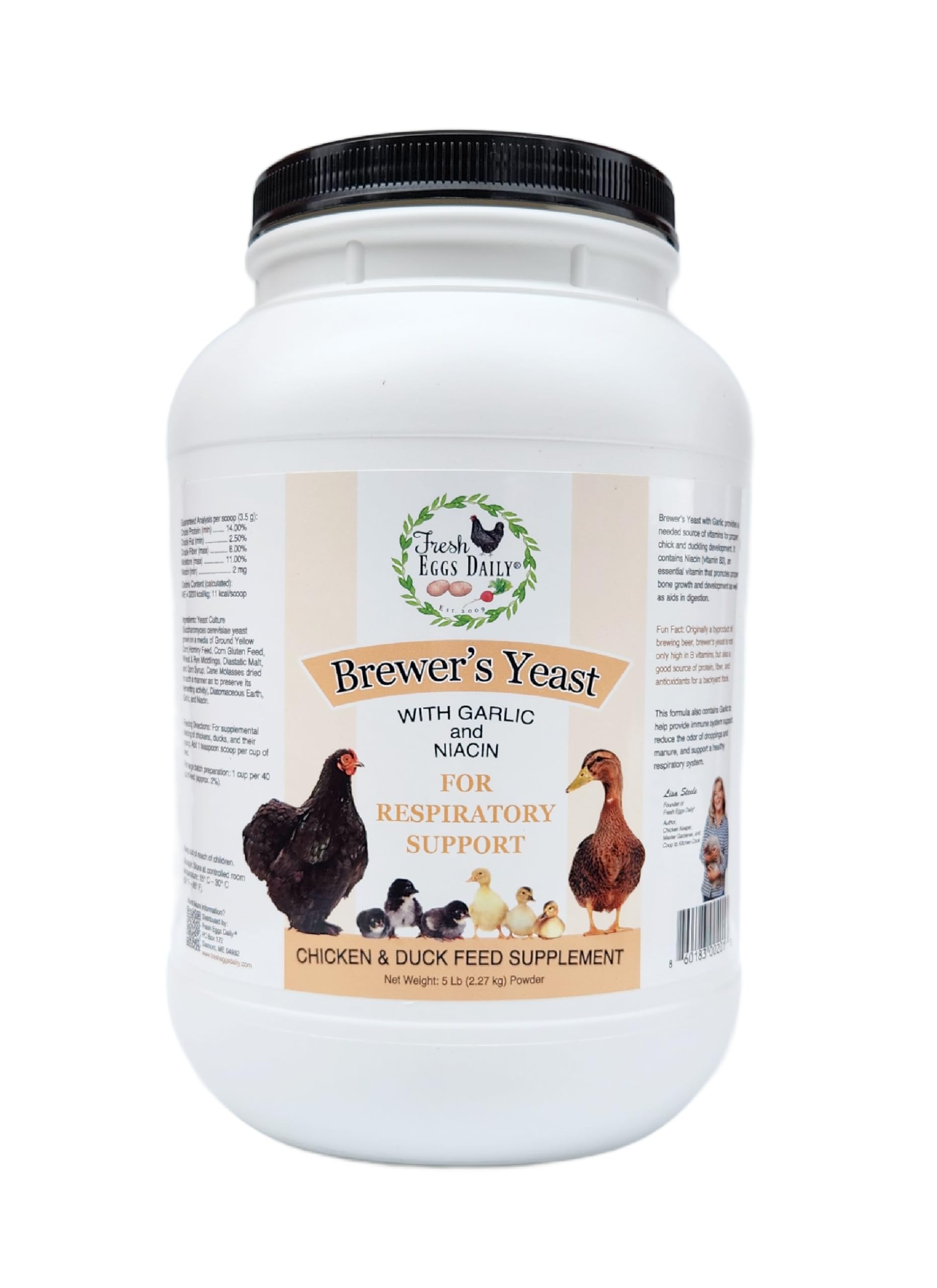 Fresh Eggs Daily levure brasseur ail niacine en bouteille 5lb pour volailles.