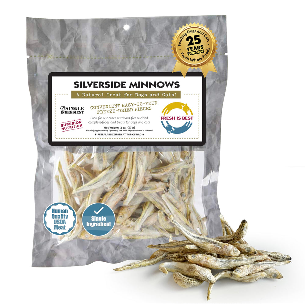 Fresh Is Best Silverside Minnows – sac zippe fermé, récompense pratique pour l’entraînement quotidien.