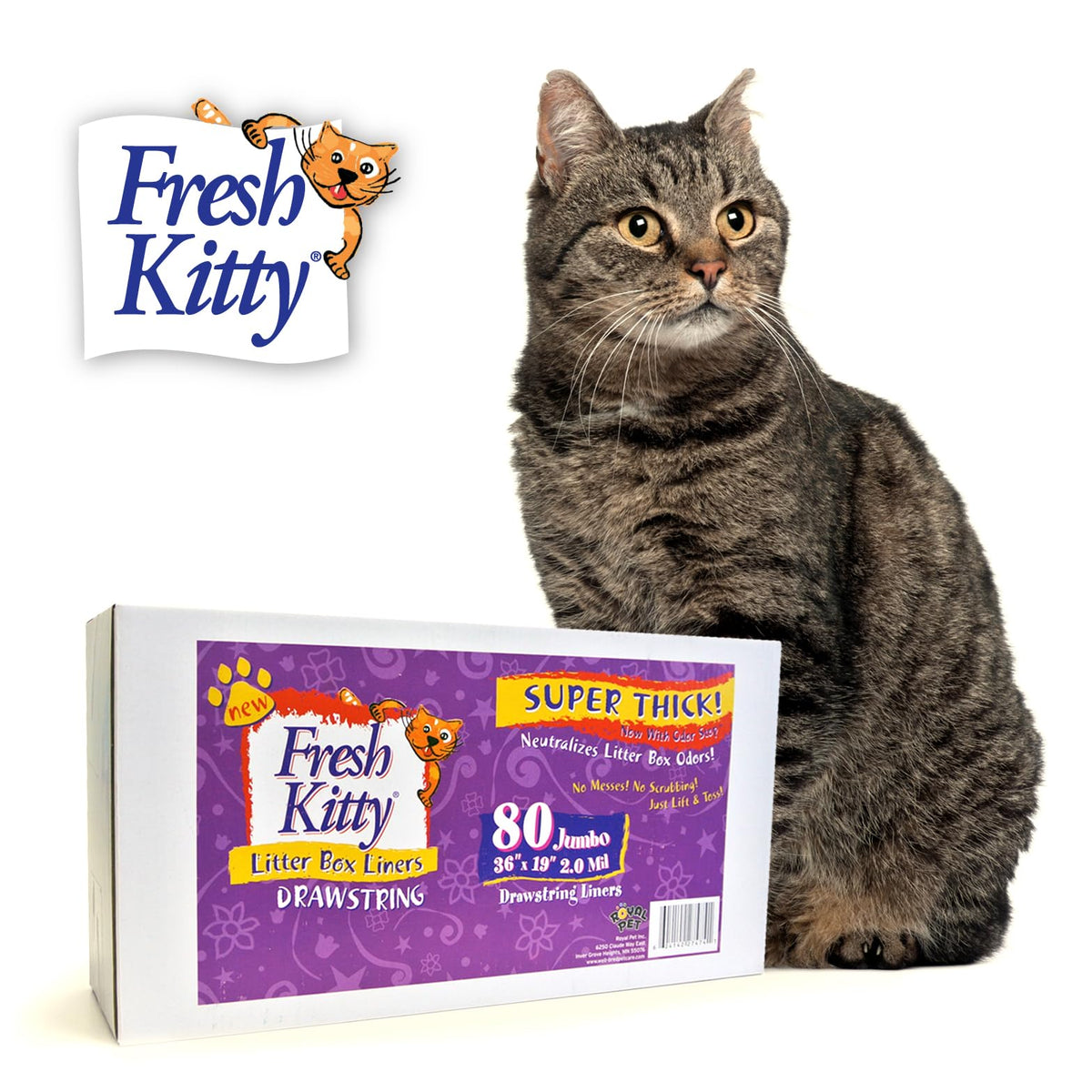 Sacs Fresh Kitty litière 36x19 avec ouverture par cordon pour changement facile.