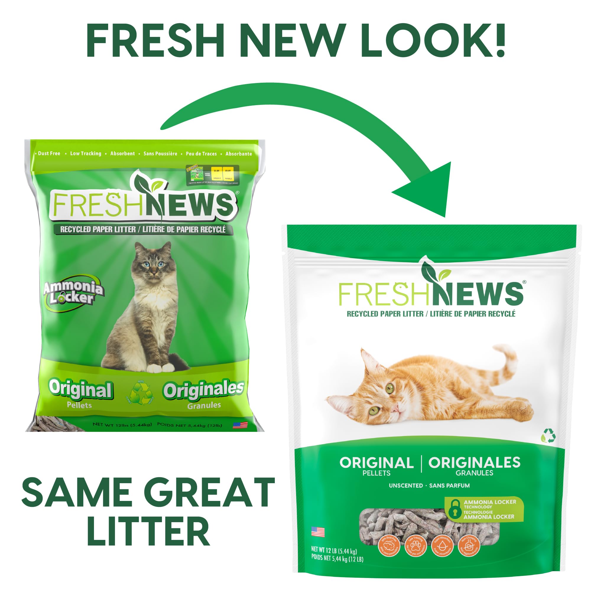 Litière Fresh News non agglomérante, facilitant le nettoyage.