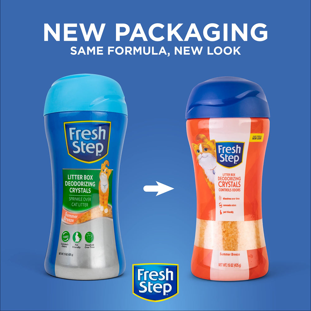 Fresh Step cristaux déodorants litière chat - usage sans liquide pour éviter les dégâts.