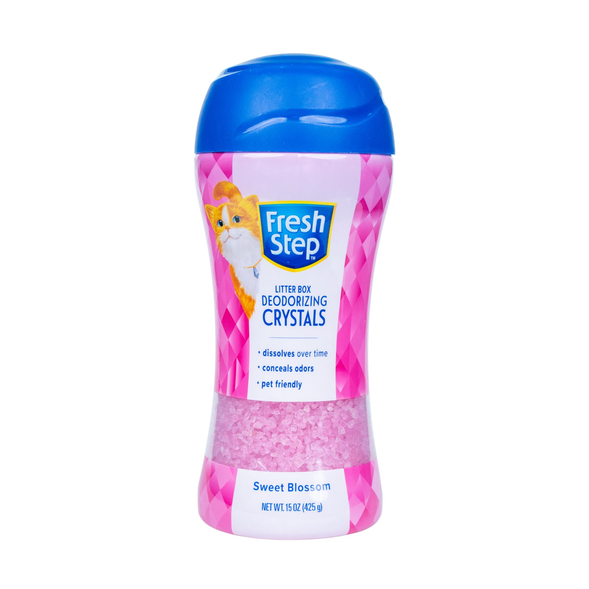 Fresh Step cristaux desodorisants pour la litière apportant une odeur plus fraîche.