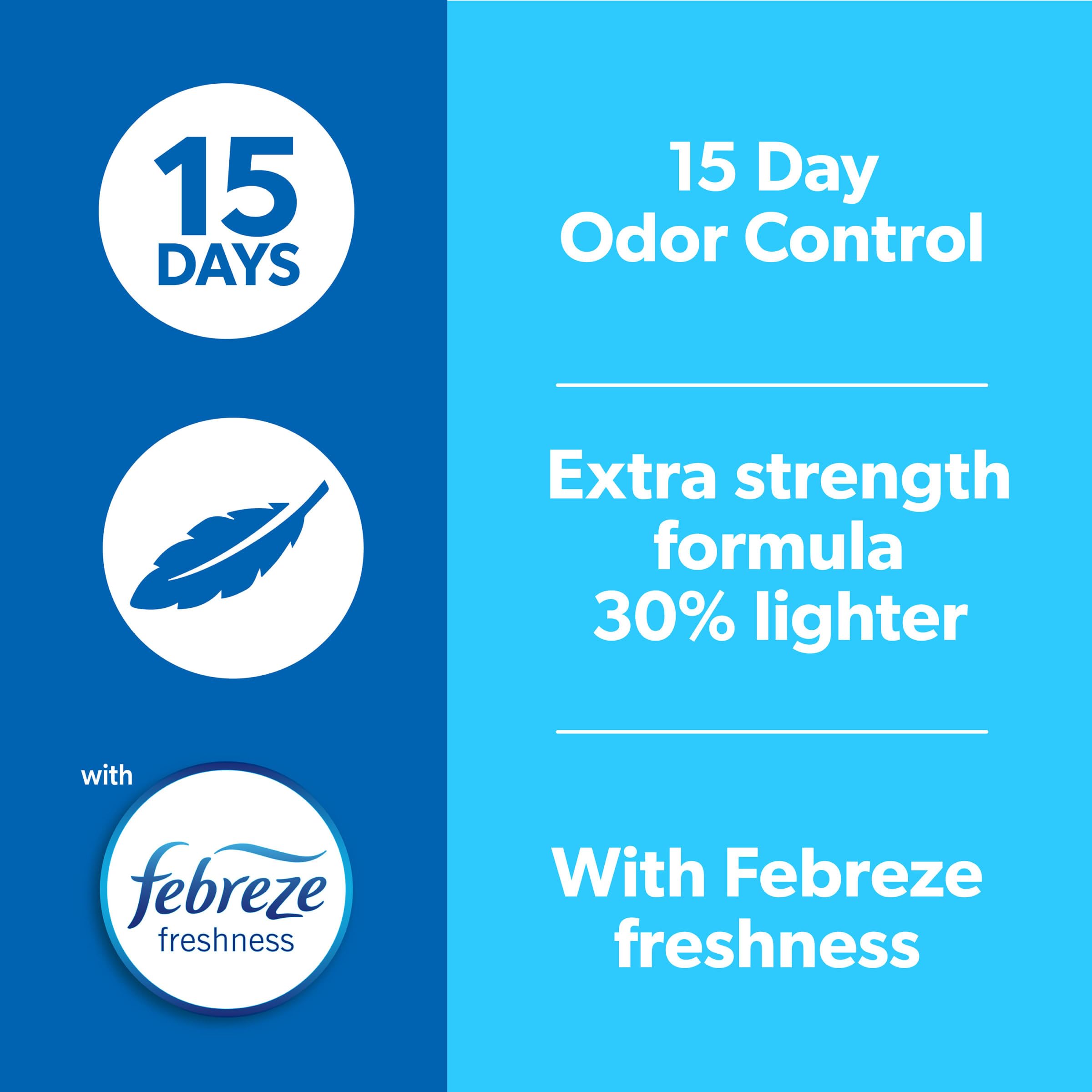 Fresh Step fraîcheur Febreze diffuse une senteur agréable dans la pièce.