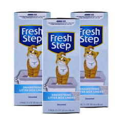 Fresh Step Jumbo liner: ouverture et tirage facilitant le vidage rapide du bac à litière.