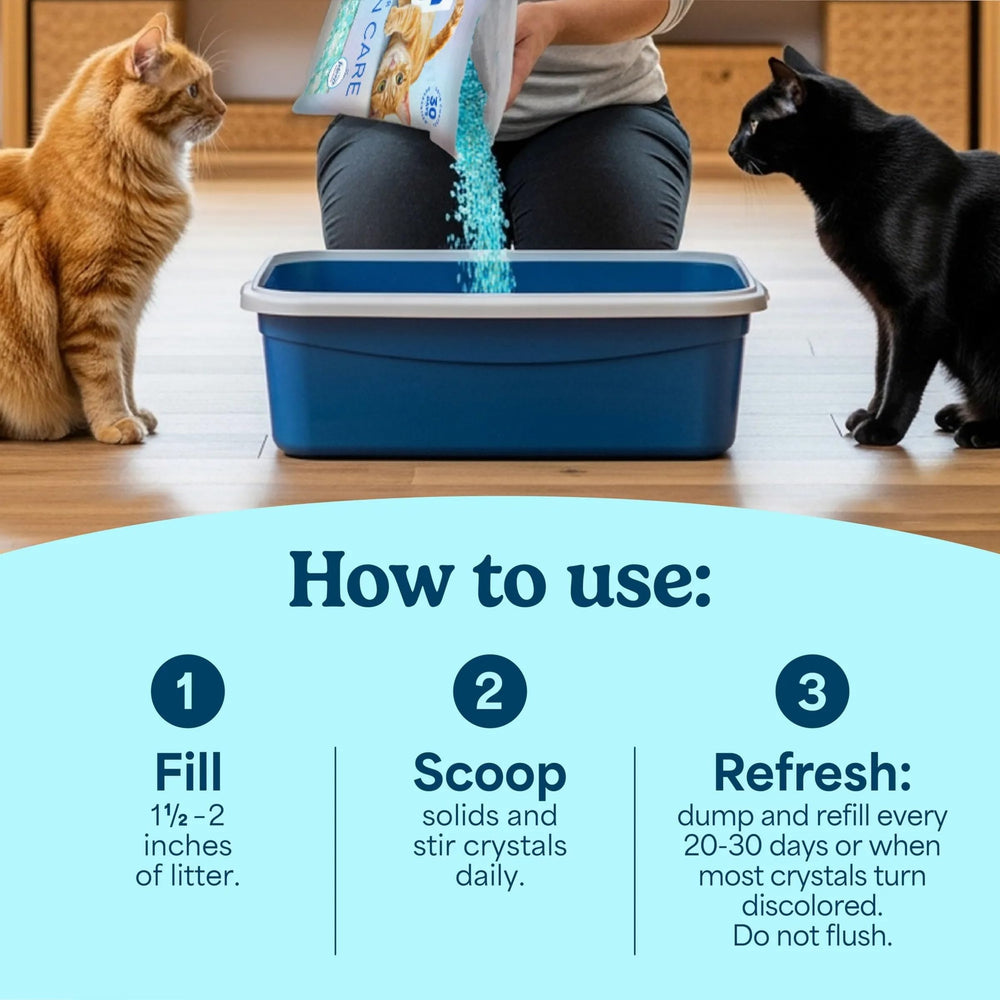 Fresh Step Litière Cristaux Chat — odeur maîtrisée jusqu'à 30 jours, sans effort quotidien.