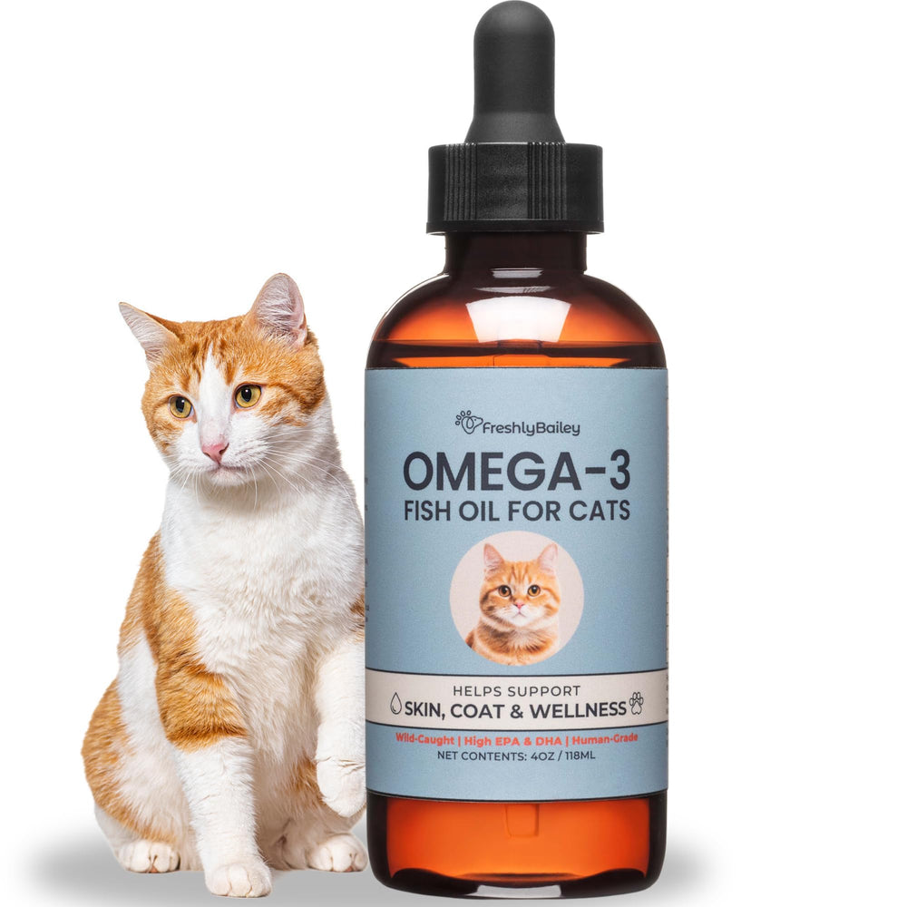 Freshly Bailey huile poisson chat - bouteille pratique pour pelage sain et peau douce.