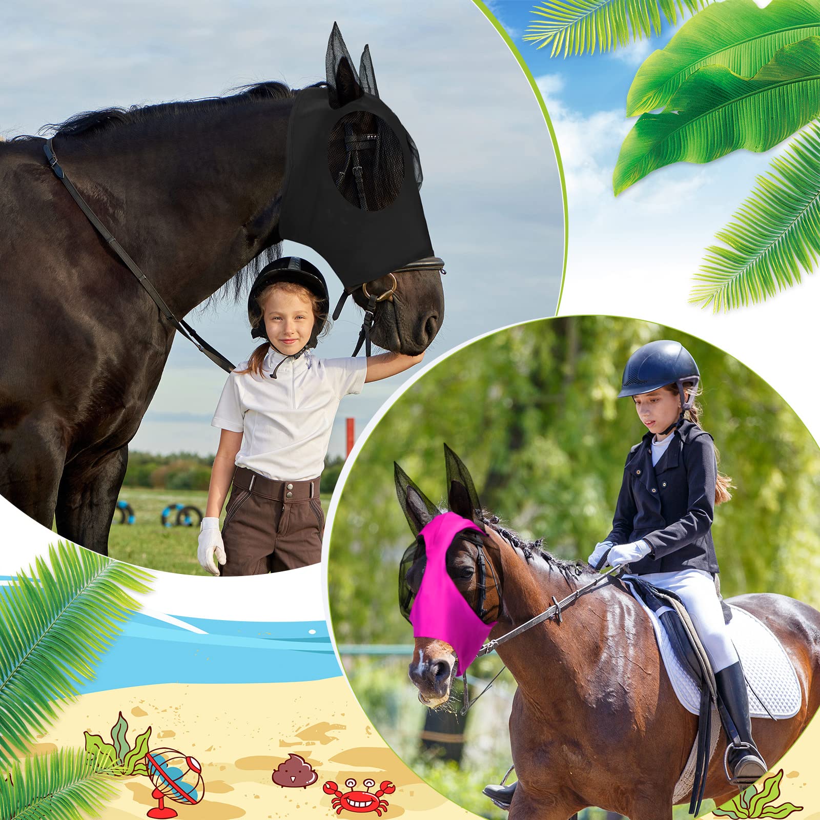 Frienda masque mouches chevaux protection UV légère et durable pour l'été