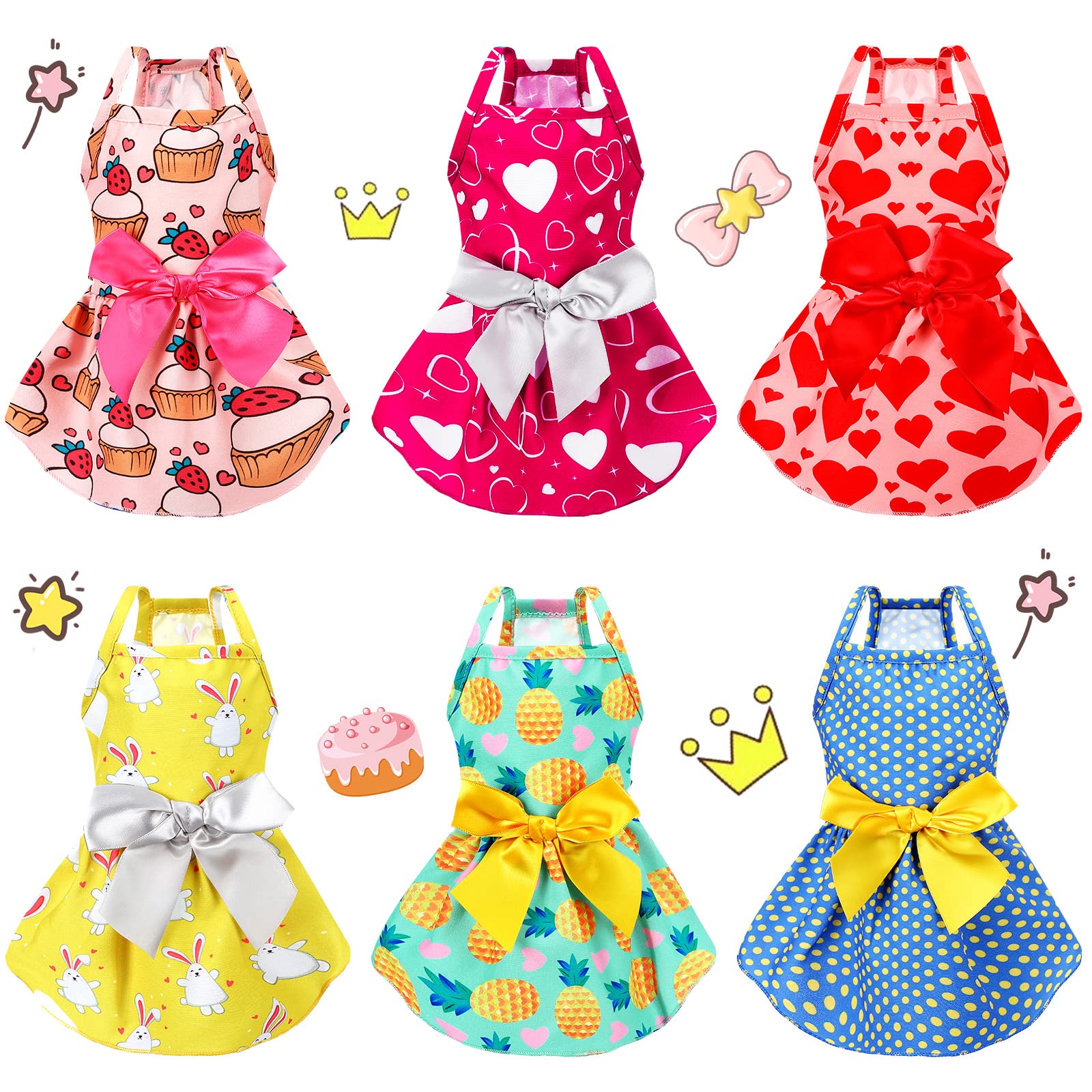 Robe Frienda pour chien avec noeud et fleurs, six couleurs variées