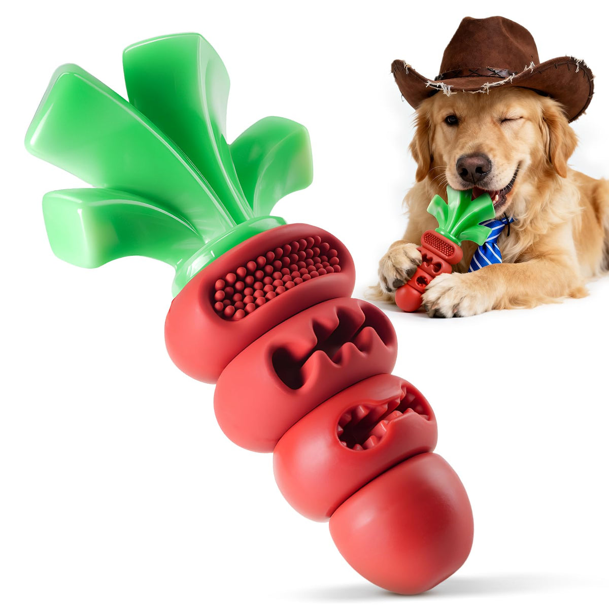 Jouet Frienhund indestructible carotte rouge pour chiens robustes et mordeurs