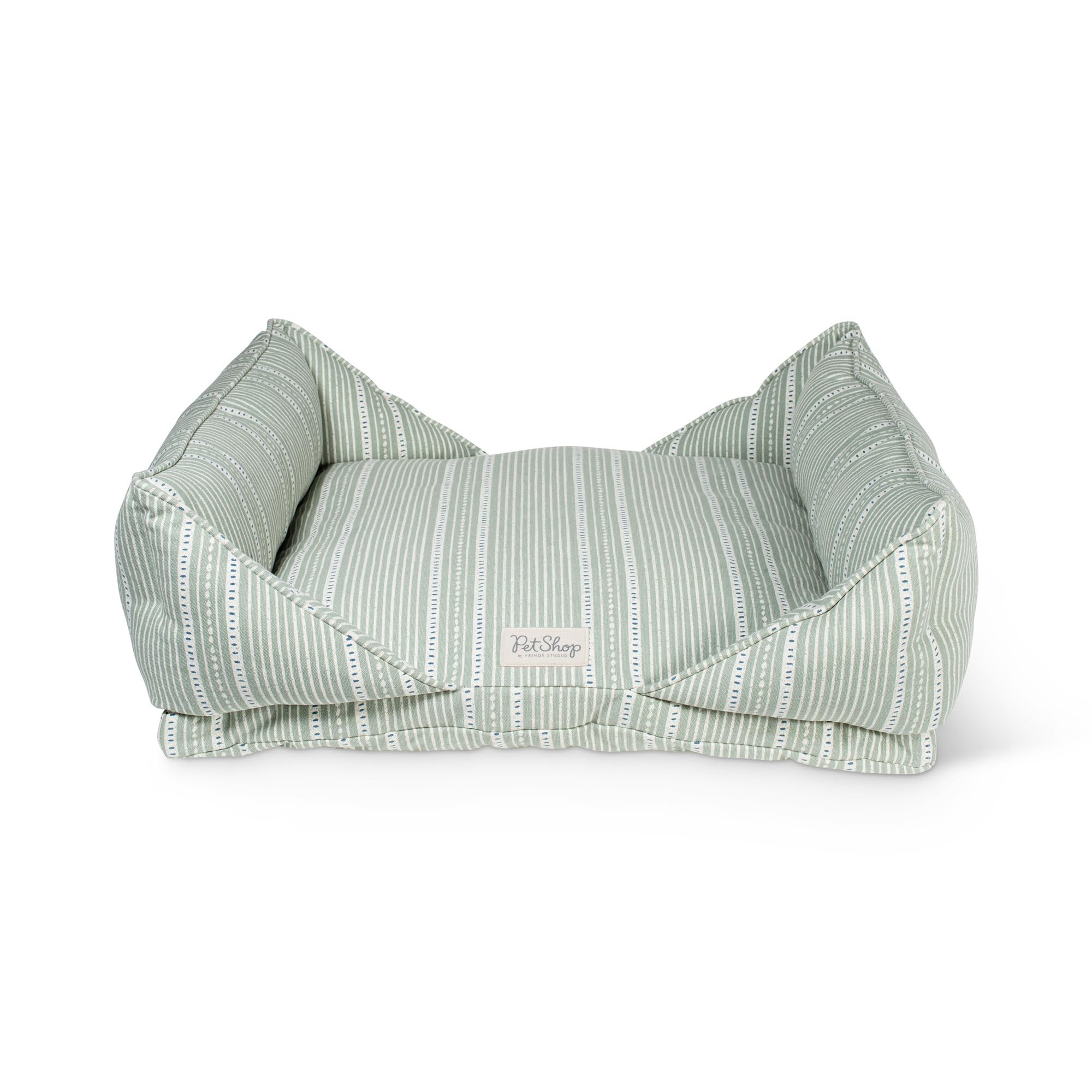Fringe Studio Bloc-Rayure Dusty Sage lit pour chien moyen avec rebord surrempli.
