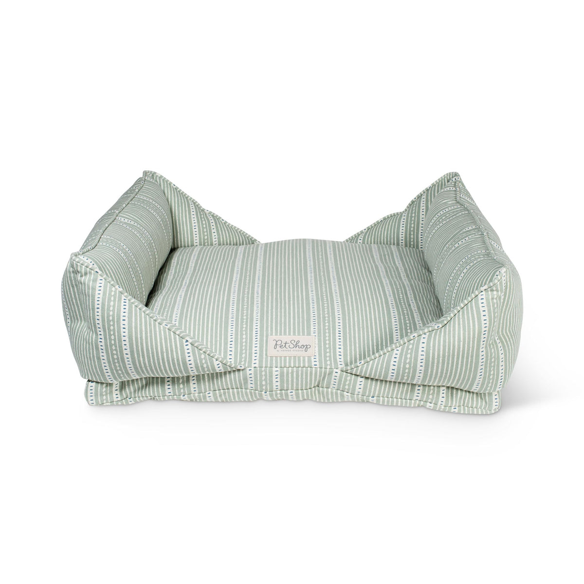 Fringe Studio Bloc-Rayure Dusty Sage lit pour chien moyen avec rebord surrempli.