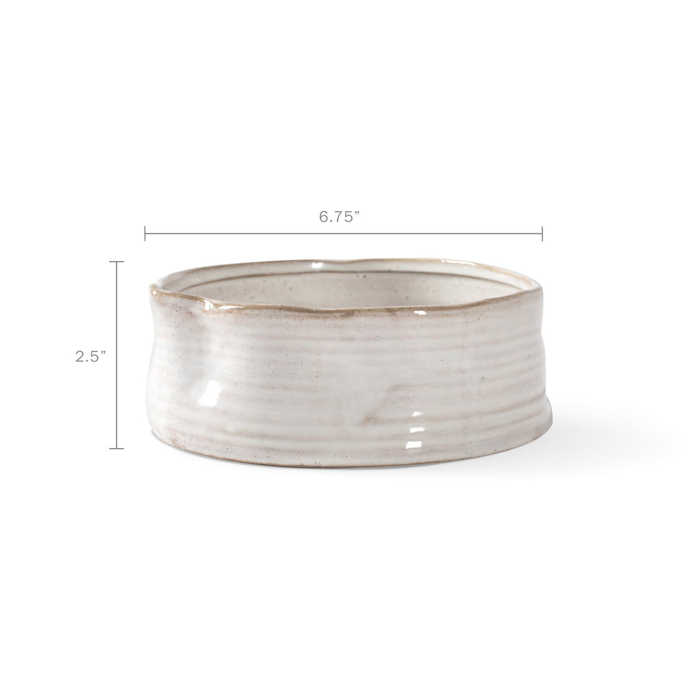 Bol Fringe Studio gres blanc ribé vue côté design contemporain pour animaux.