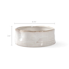 Bol Fringe Studio gres blanc ribé vue côté design contemporain pour animaux.
