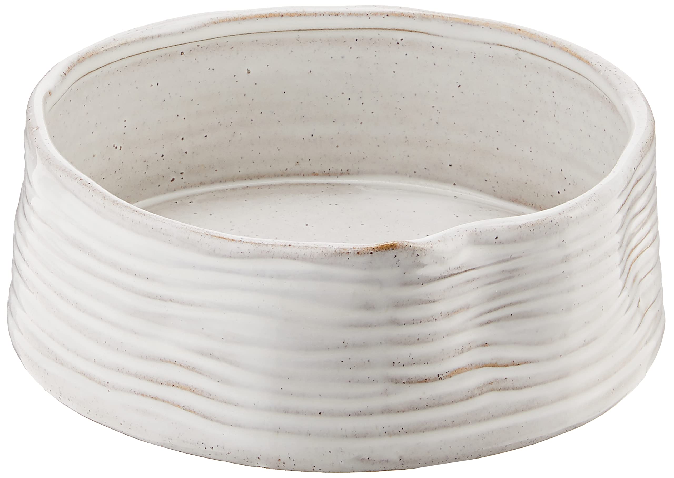 Bol Fringe Studio gres blanc ribé vue face idéal pour repas quotidiens.
