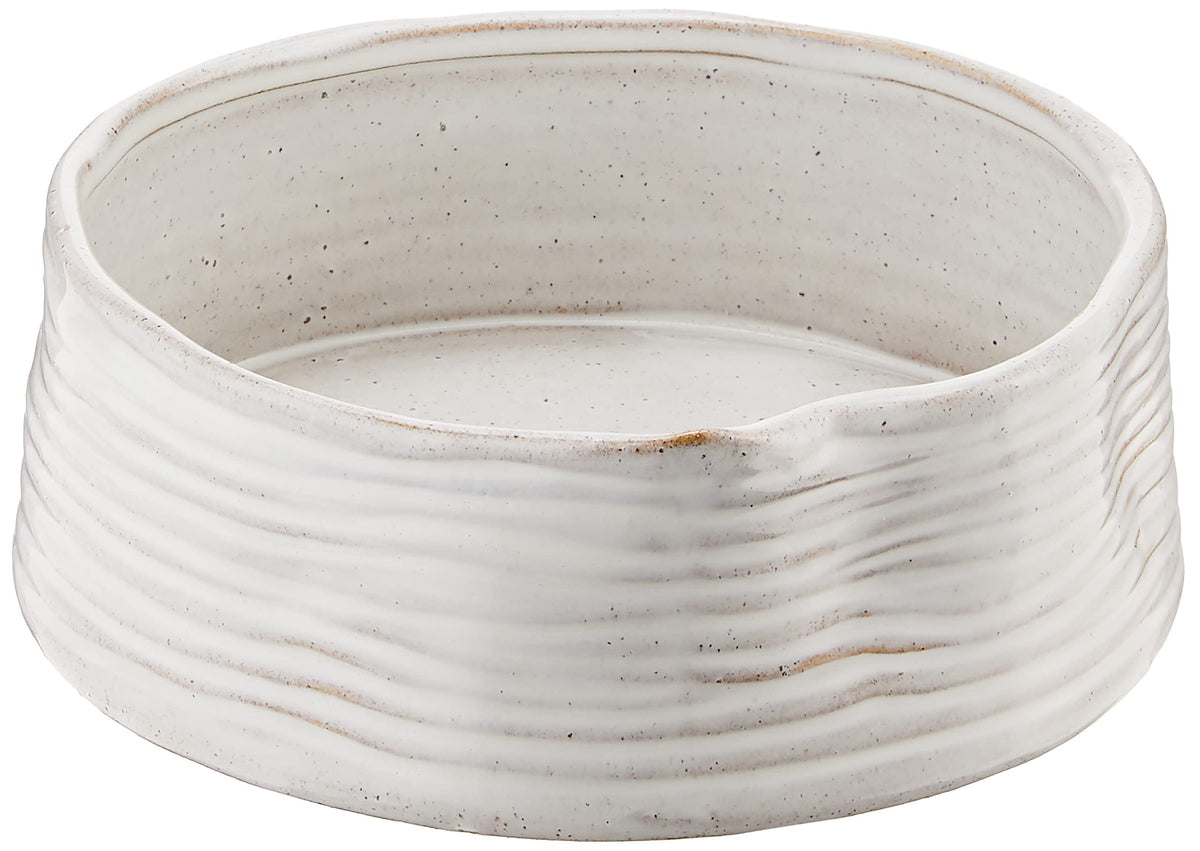 Bol Fringe Studio gres blanc ribé vue face idéal pour repas quotidiens.
