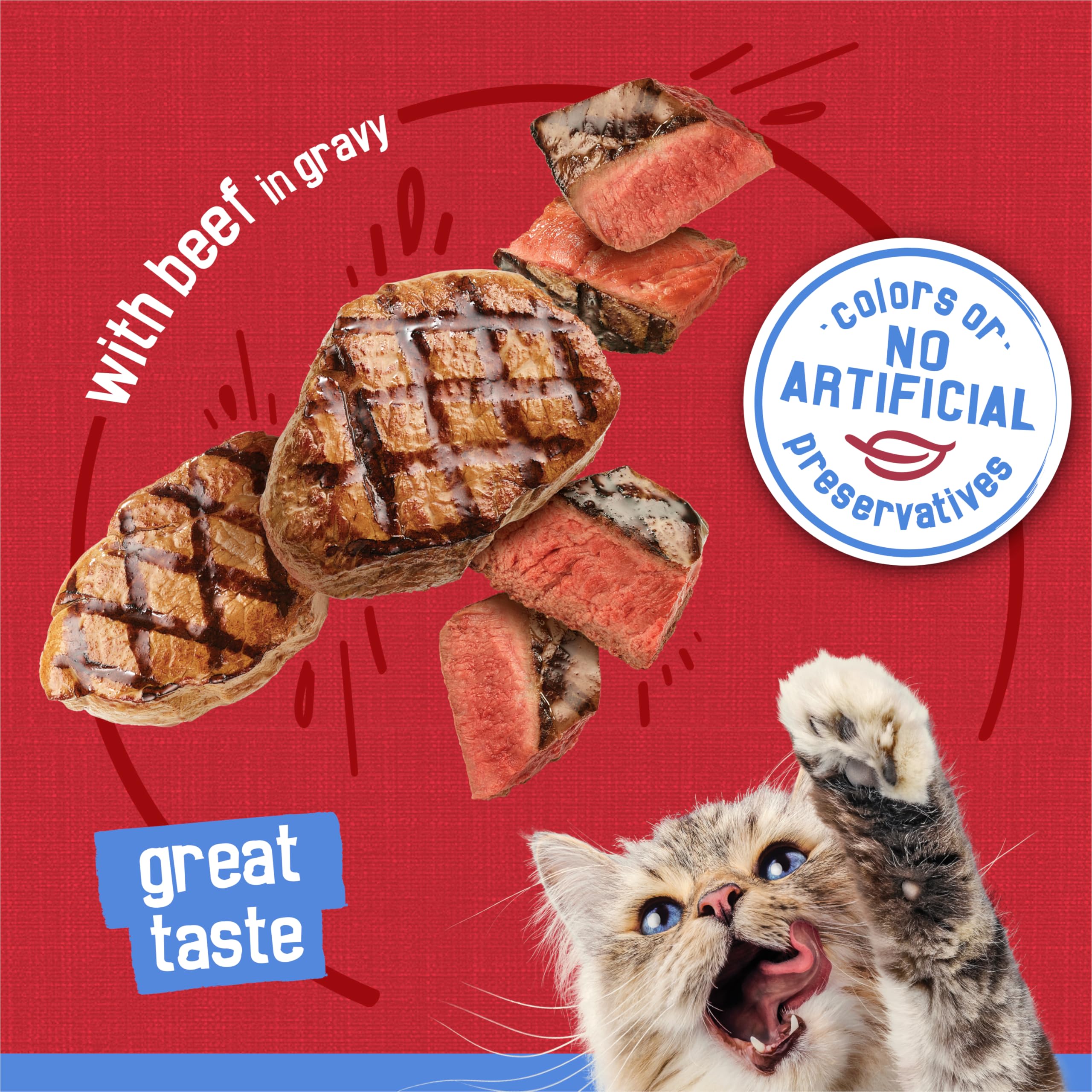 Friskies boeuf emince dans sauce, sans colorants ni conservateurs artificiels.