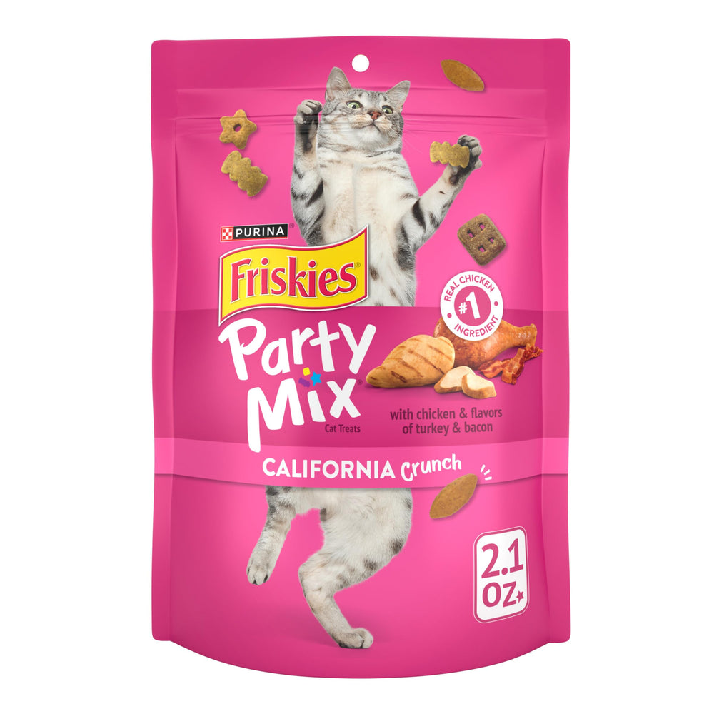 Friskies California Crunch: poche ouverte avec friandises croquantes, récompense légère.