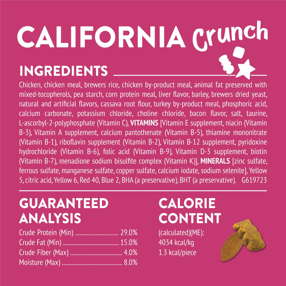 Friskies California Crunch: portions pratiques de 2,1 oz pour collations quotidiennes.