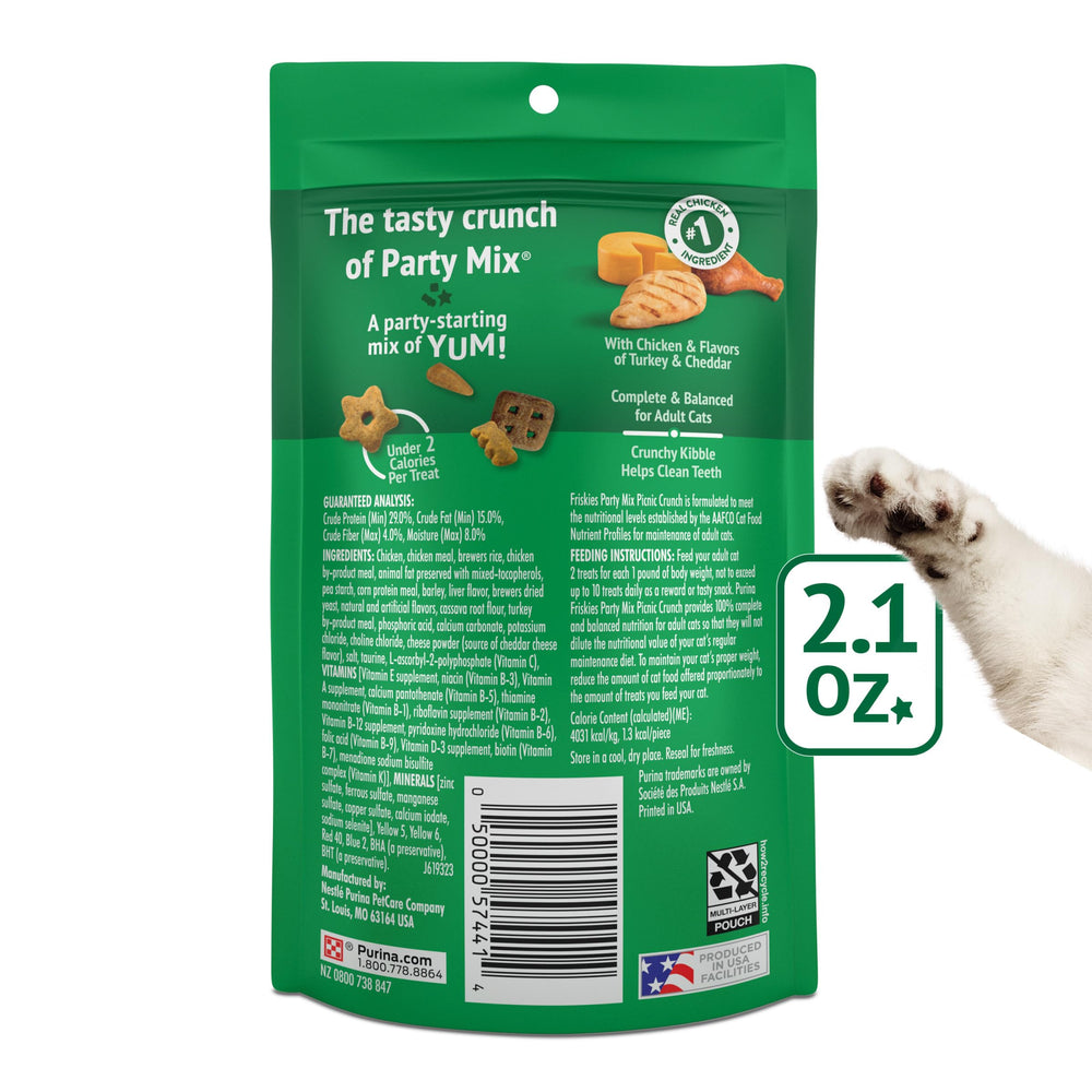 Purina Friskies Party Mix Picnic Crunch nutrition complète pour chats adultes.