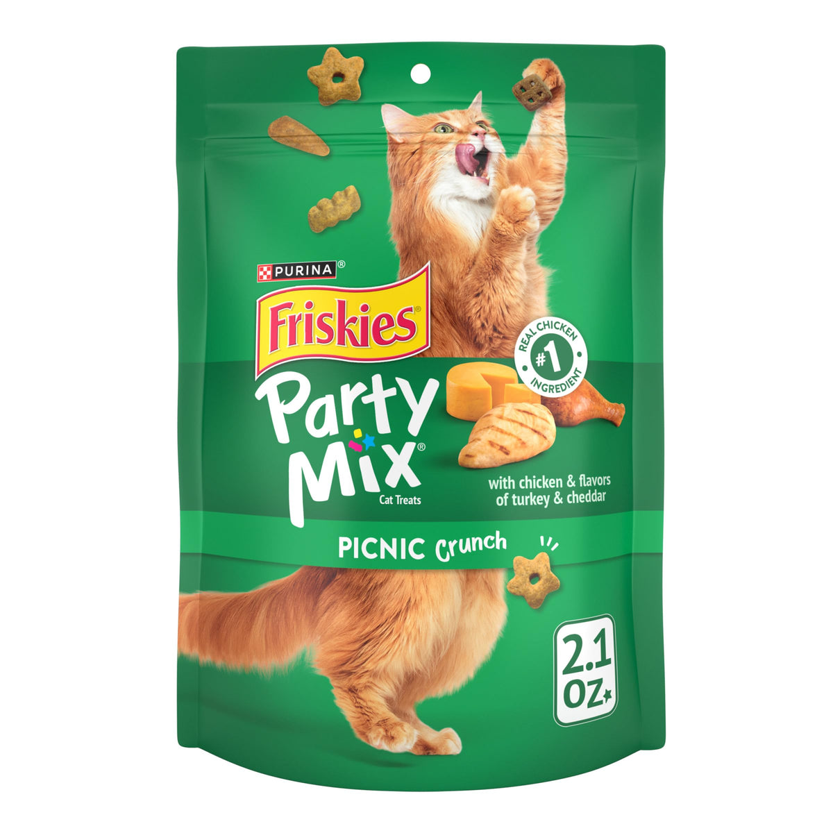 Purina Friskies Party Mix Picnic Crunch sachets poulet pour récompenser votre chat.