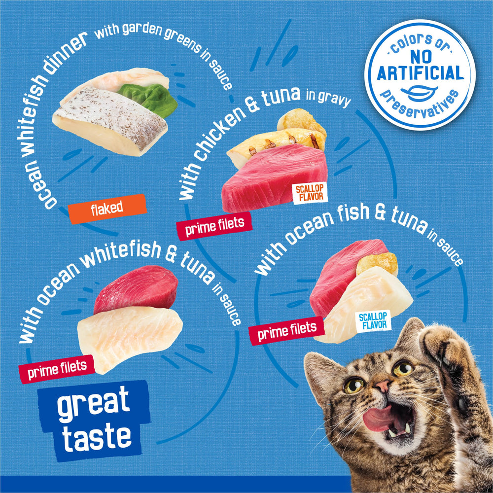 Friskies Filets Prime Poisson Thon en Sauce — morceaux généreux et humidité agréable.