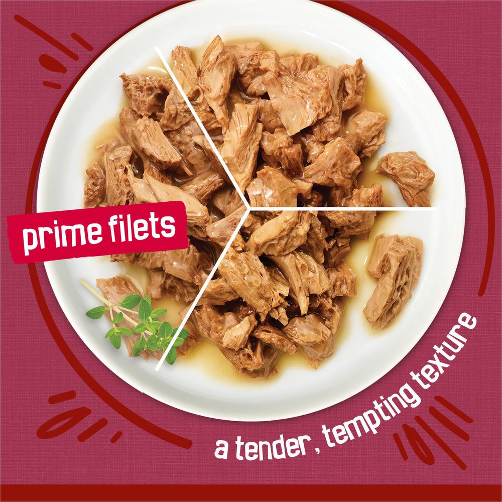 Friskies Gravy variété de 3 recettes pour diversifier l'alimentation du chat.