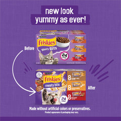 Friskies Gravy avec morceaux de poulet dans une sauce savoureuse, texture appétissante.
