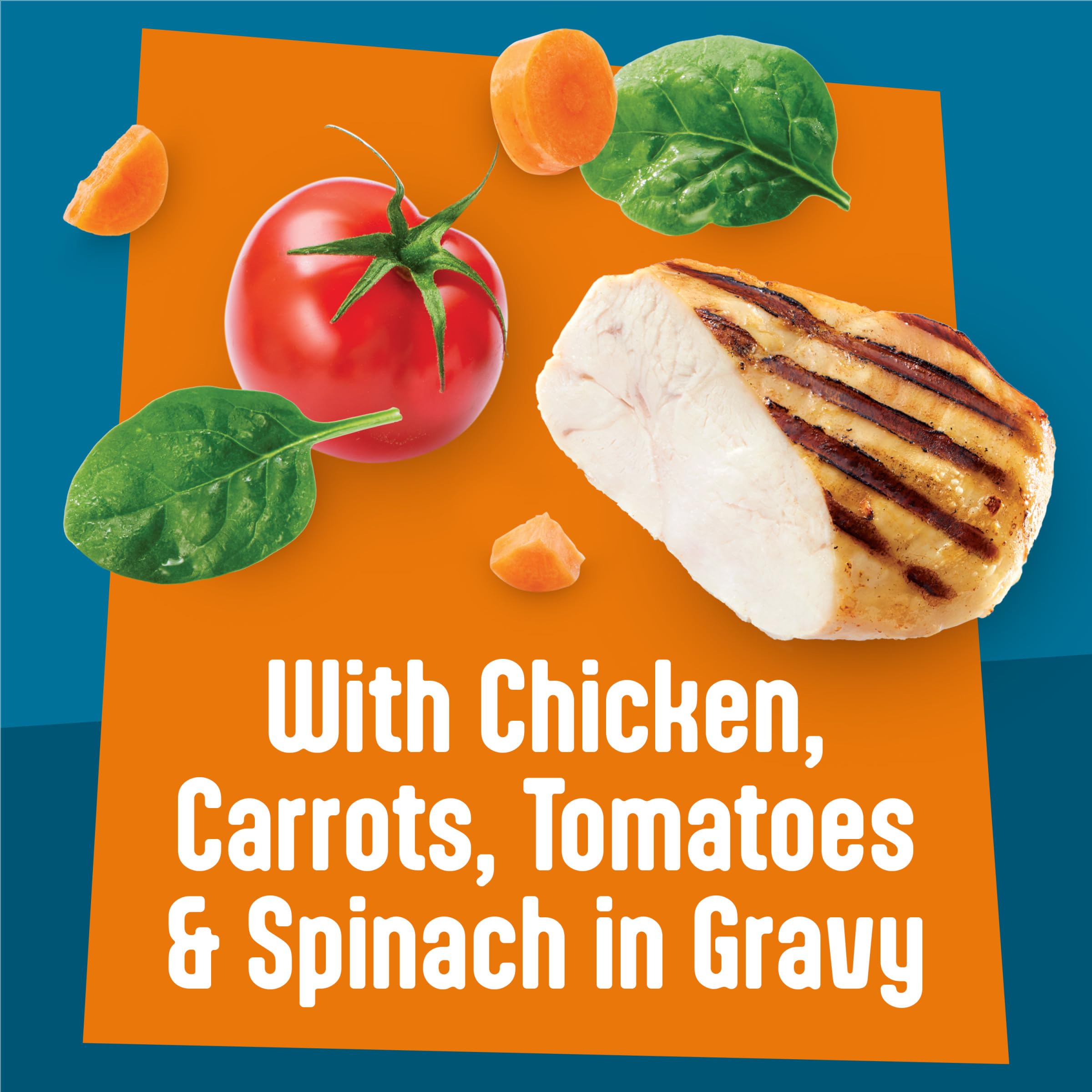 Friskies humide pour chat: poulet et légumes en sauce savoureuse.