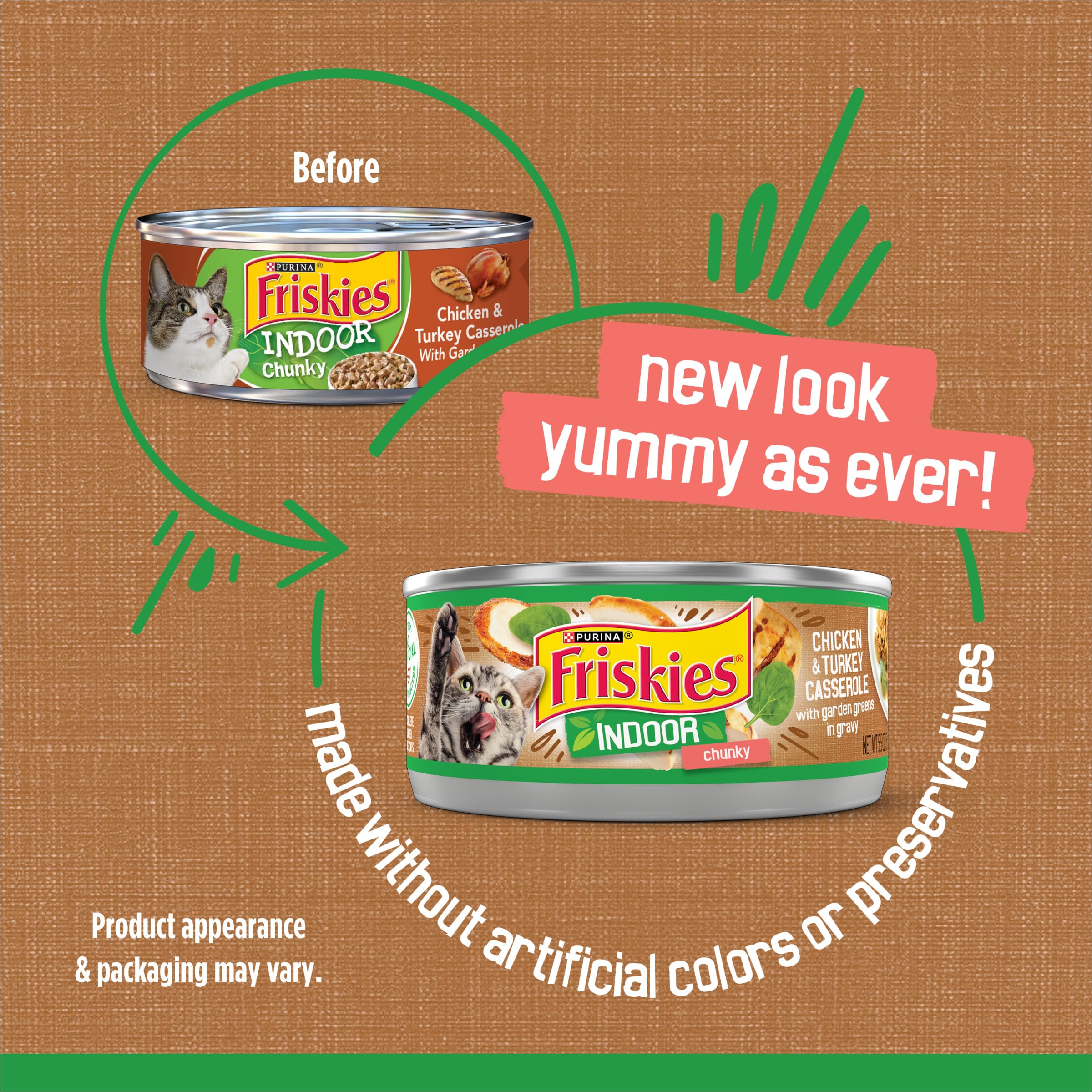 Friskies Indoor morceaux poulet dinde avec légumes du potager pour chats.