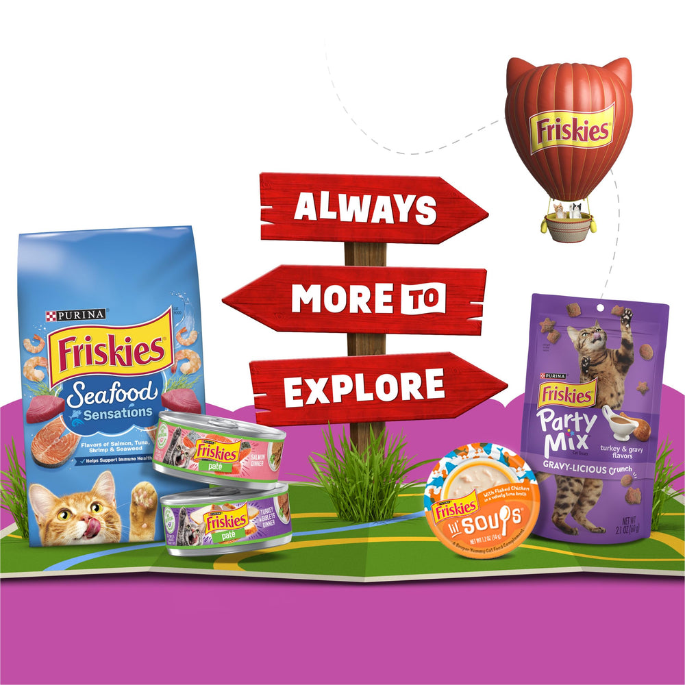 Friskies Lil' Gravies saumon, filet tendre et sauce savoureuse.