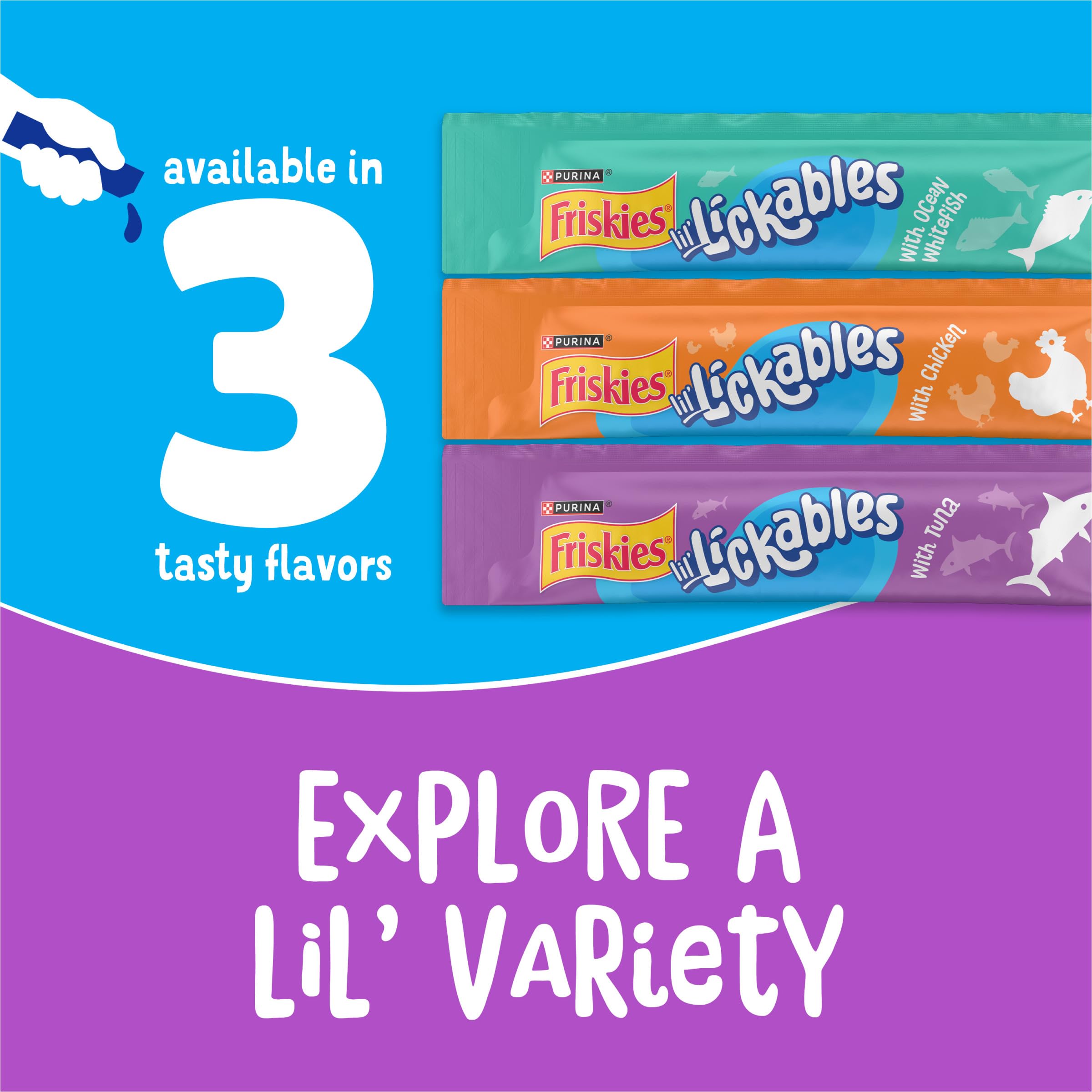 Prêt à servir, Friskies Lil' Lickables au thon, plaisir assuré.
