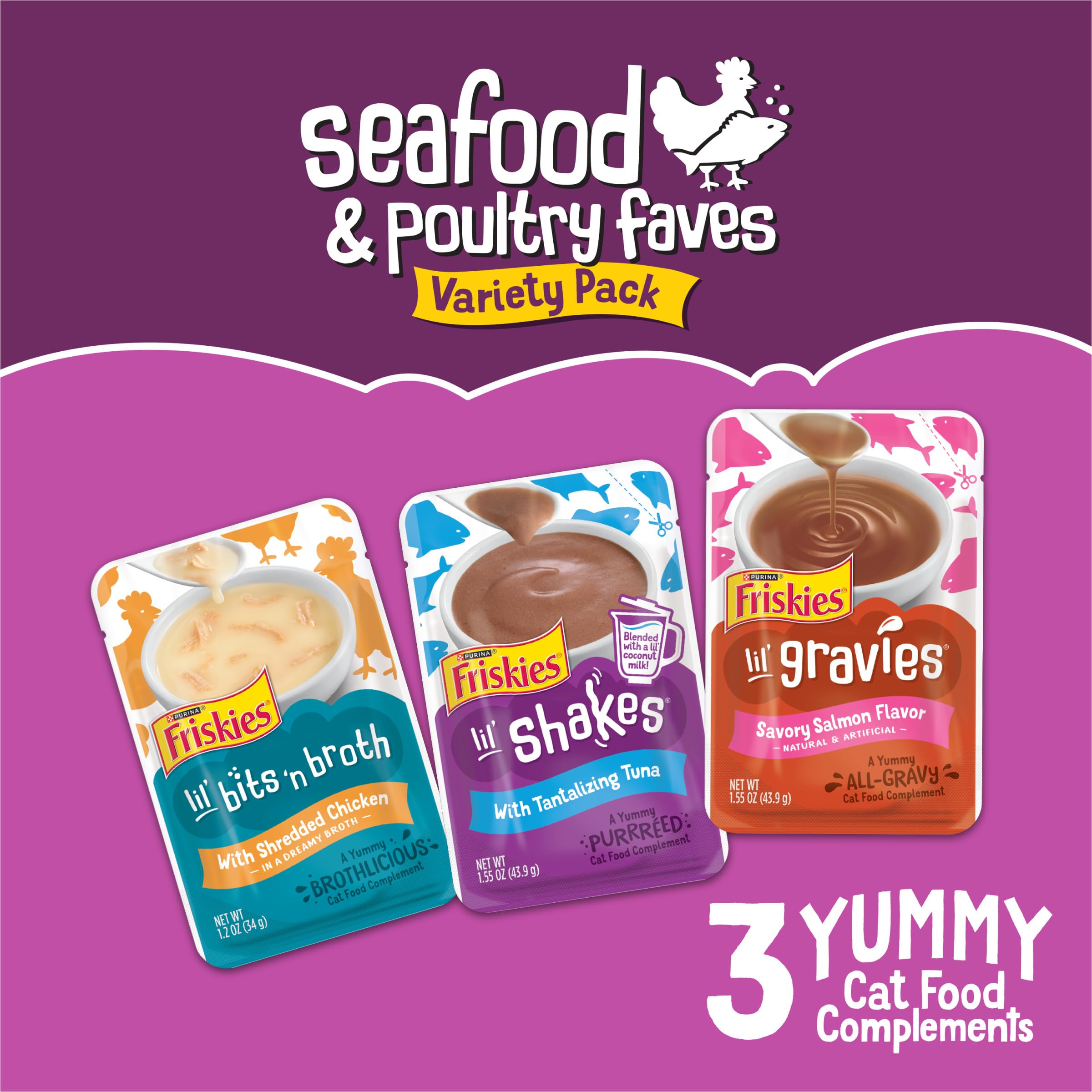 Friskies Lil' Shakes saumon et lait de coco, texture veloutée pour varier les repas.