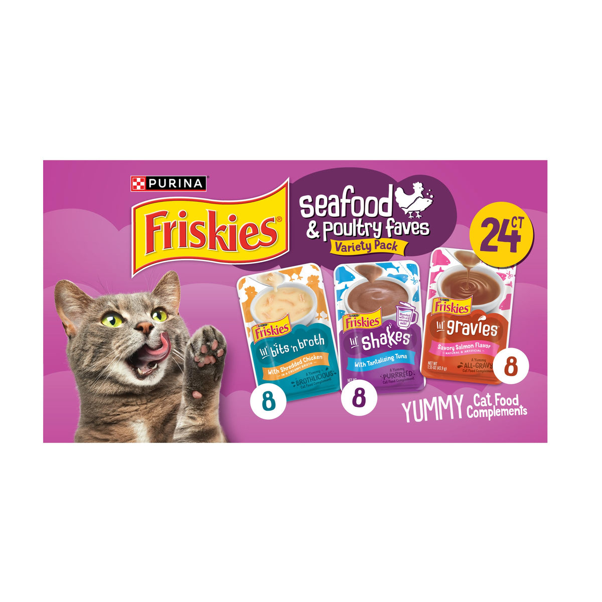 Friskies Lil' Shakes au thon avec lait de coco, hydratation délicate pour chats adultes.