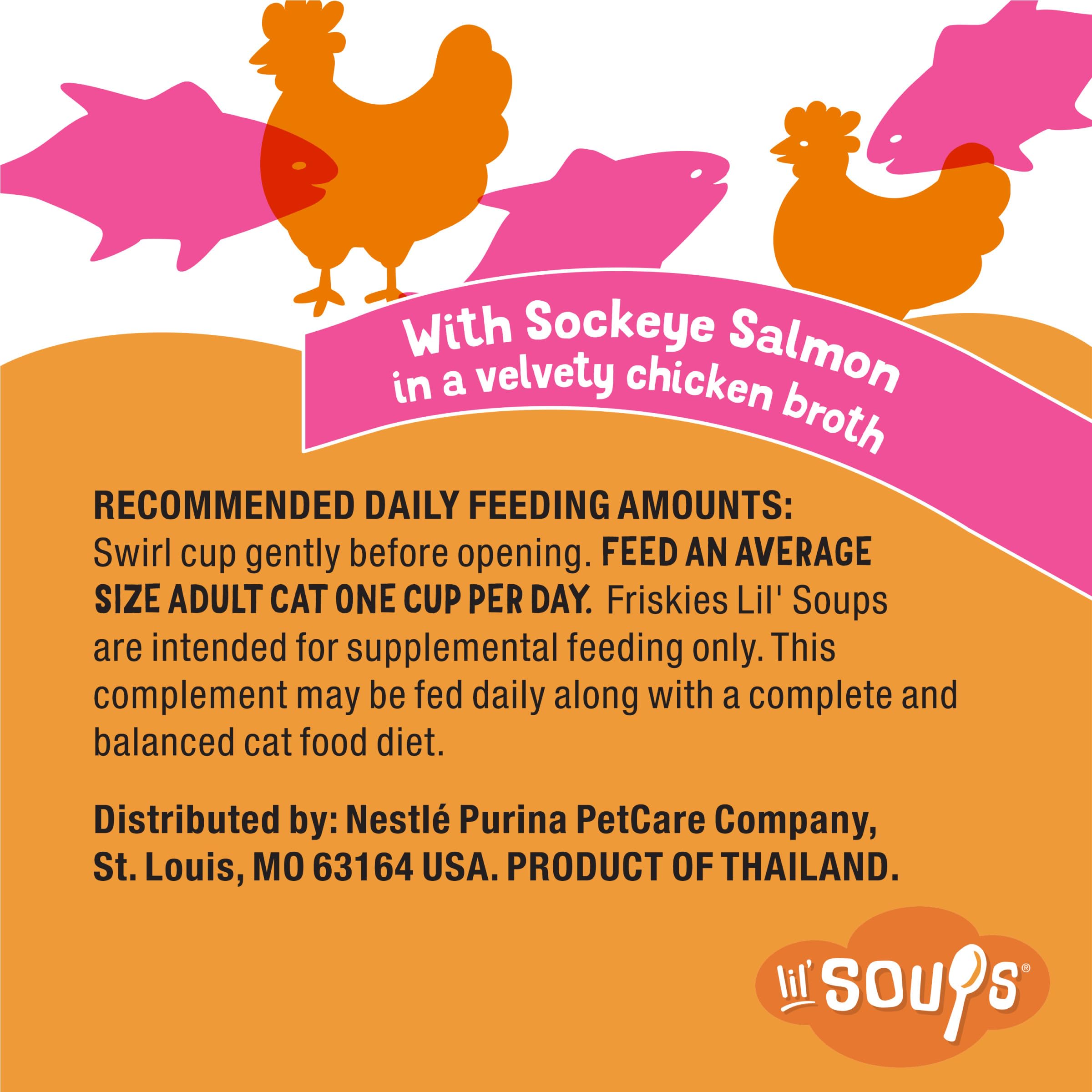 Purina Friskies Lil’ Soups sans céréales et additifs cachés.