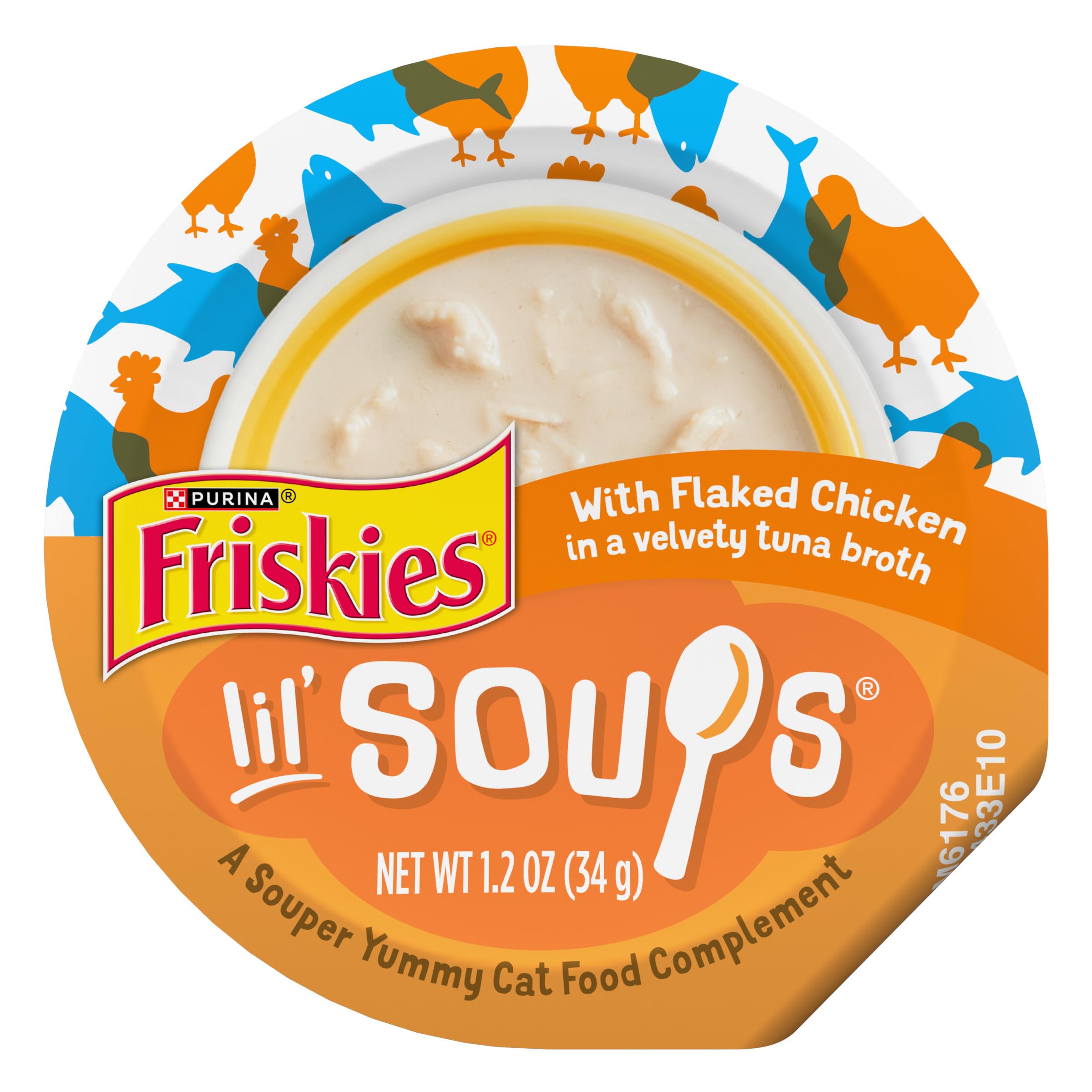 Friskies Lil' Soups: morceaux de poulet réels dans bouillon velouté, collation humide.