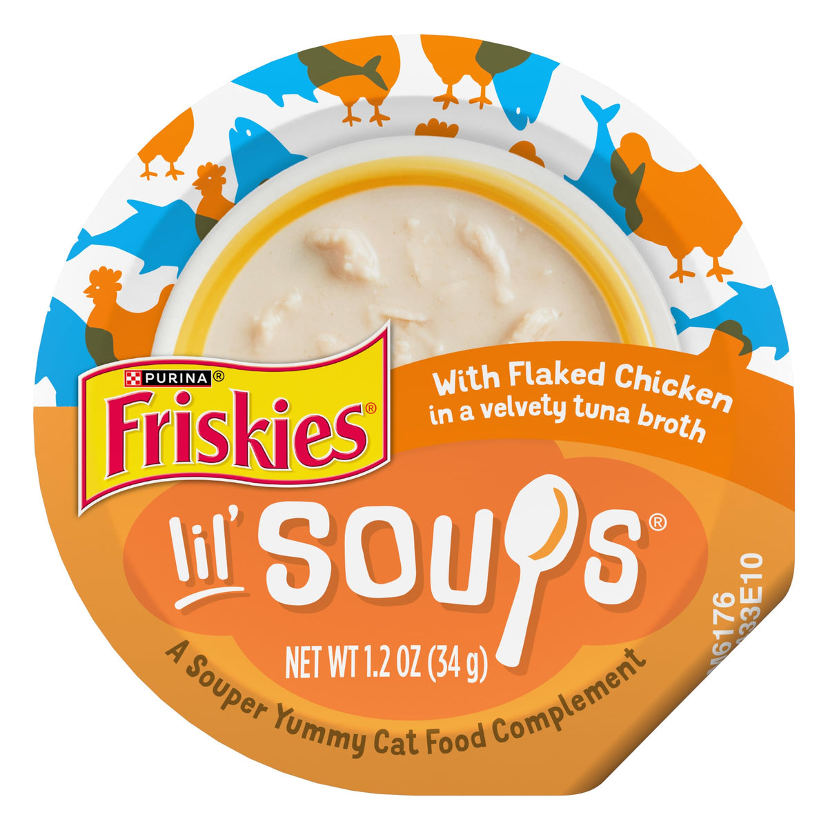 Friskies Lil' Soups: morceaux de poulet réels dans bouillon velouté, collation humide.