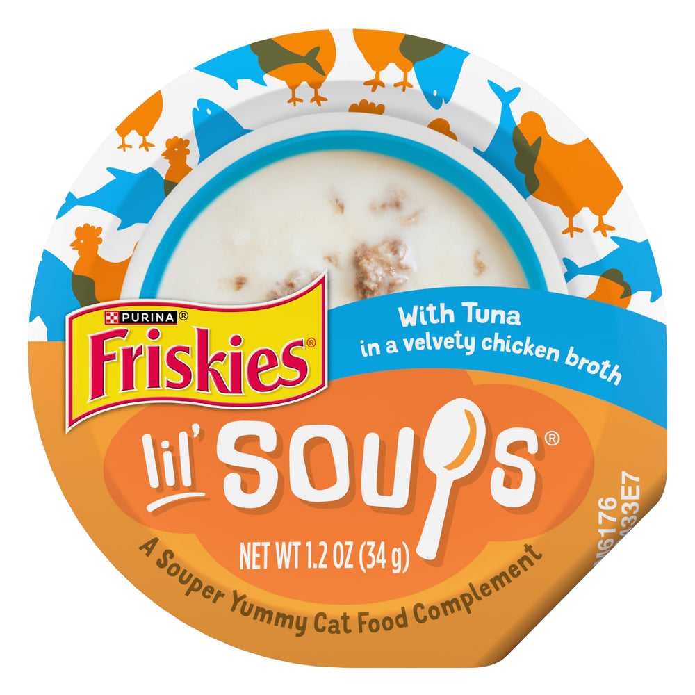 Purina Friskies Lil’ Soups thon dans bouillon de poulet, portion pratique en tasse.