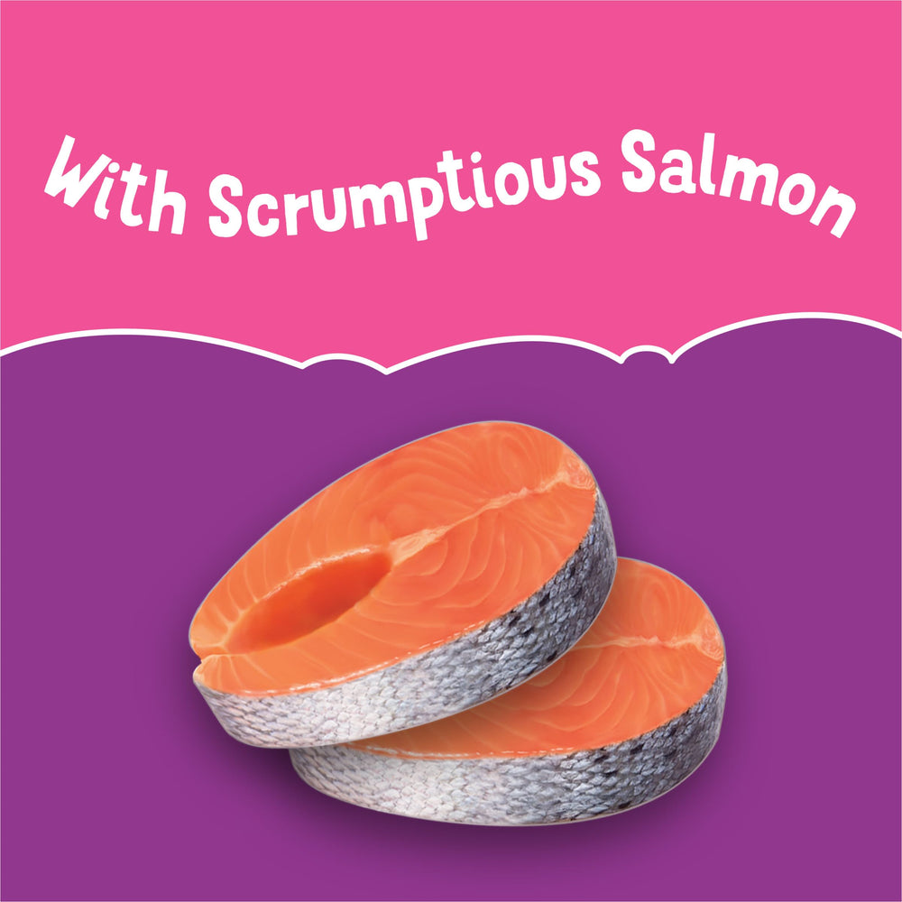 Friskies purée saumon: mélange savoureux à ajouter sur croquettes.