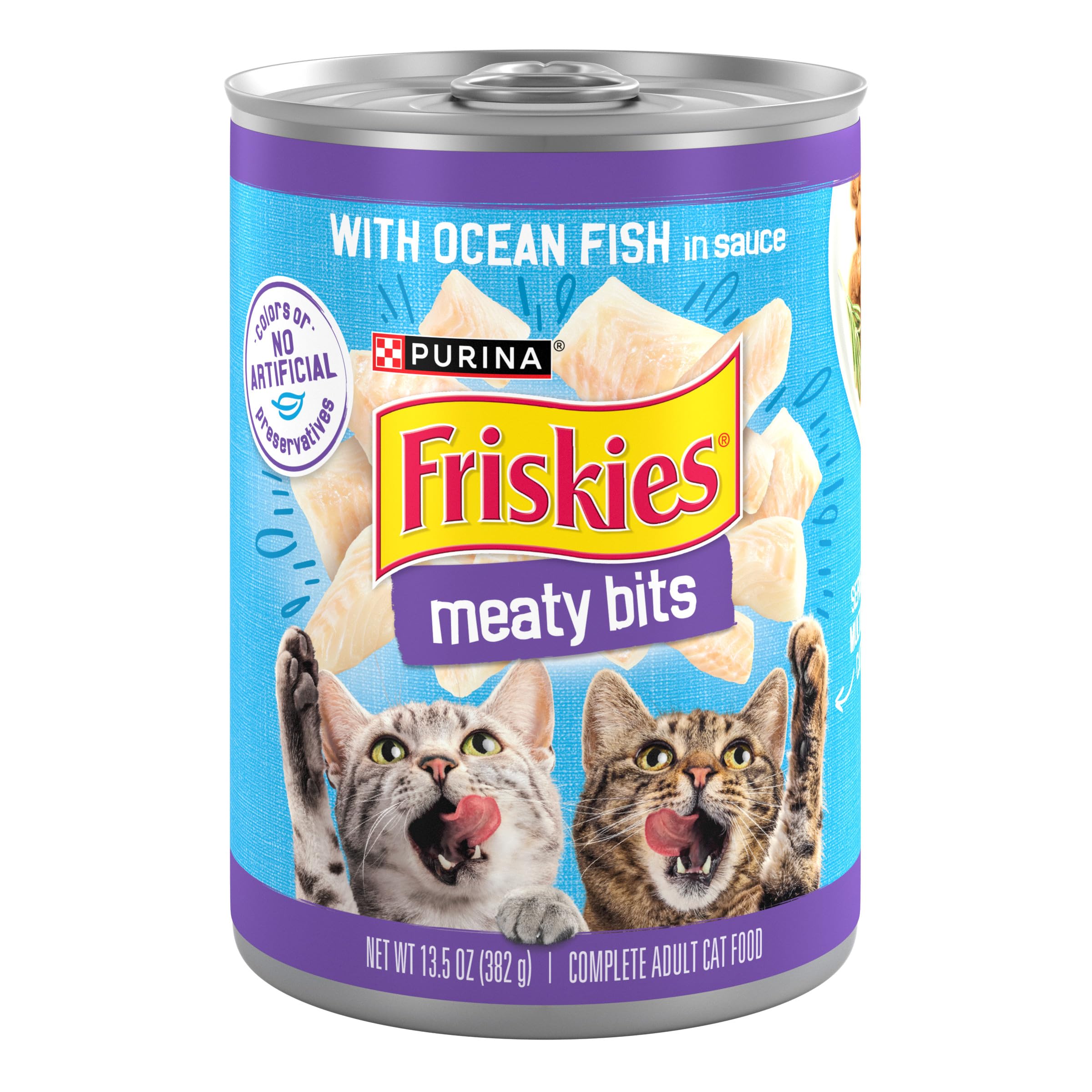Friskies Meaty Bits poisson océan en sauce, bouchées tendres et appétissantes.