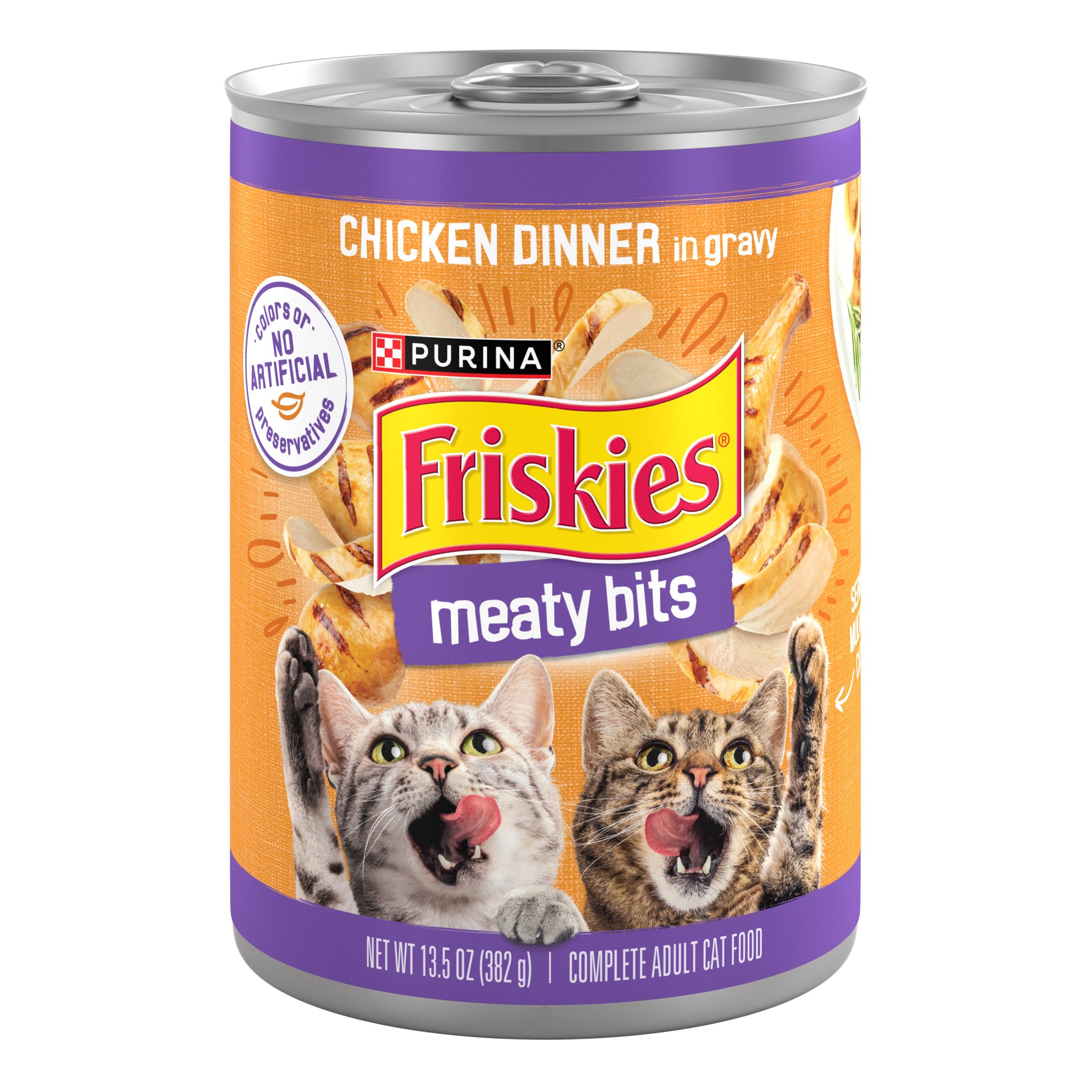 Friskies Meaty Bits poulet dans sauce — morceaux tendres pour chats adultes.
