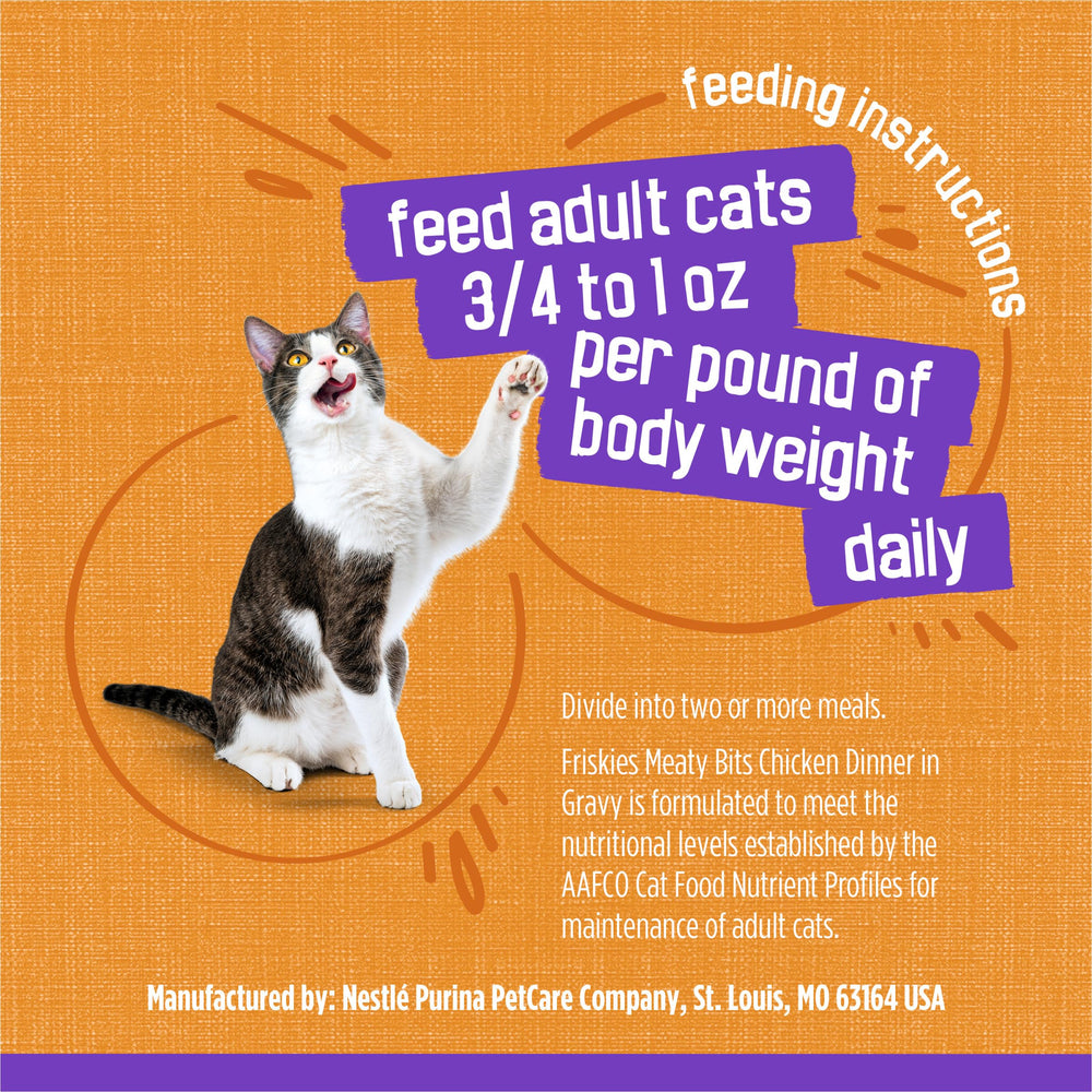 Friskies Meaty Bits poulet — aliment humide pour chats adultes, qualité élevée.