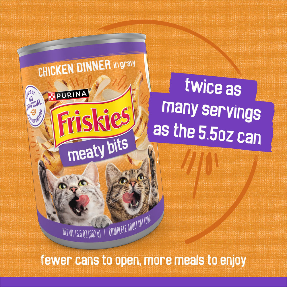 Friskies Meaty Bits poulet — parfait pour les foyers multi-chats et les repas récurrents.
