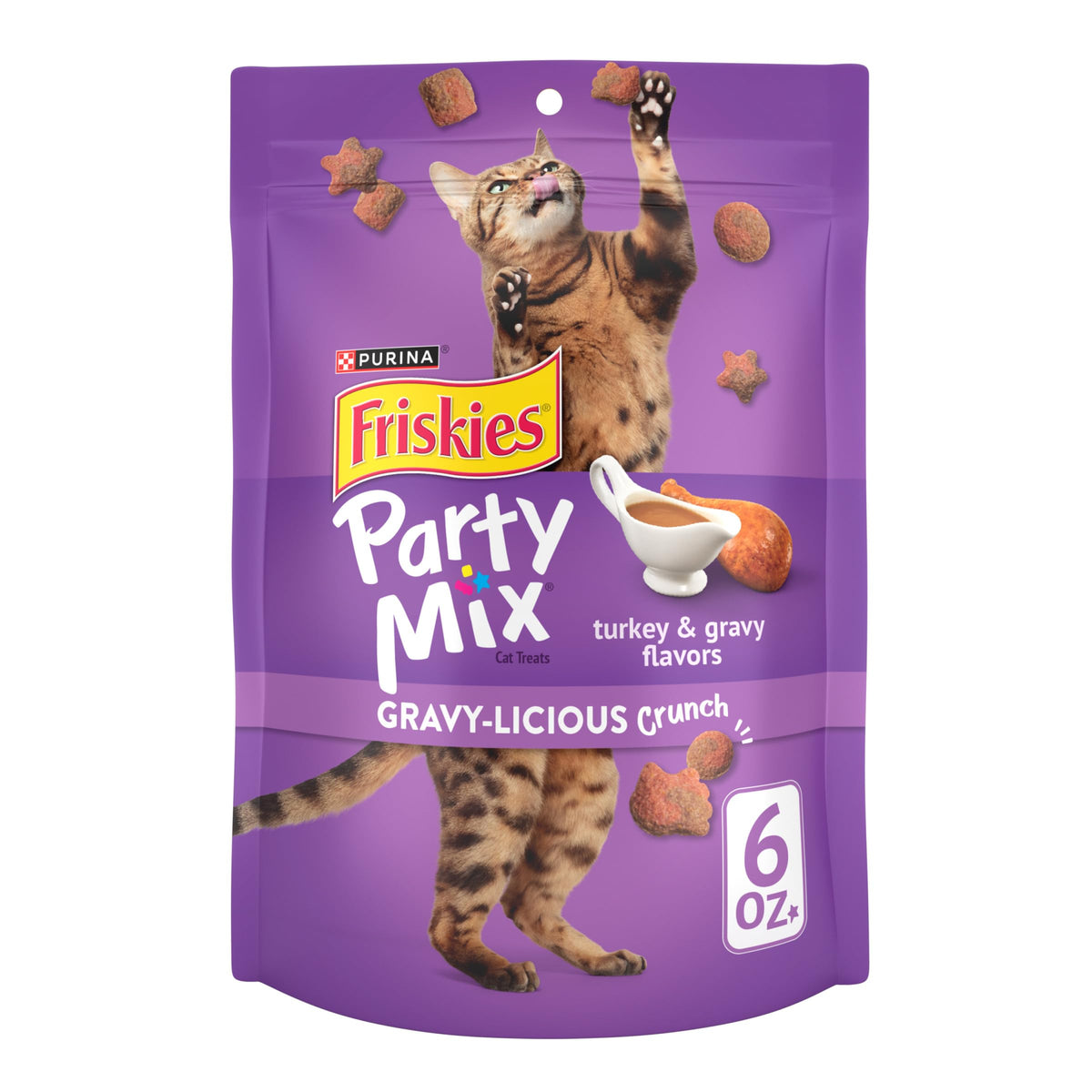 Friskies mélanges festifs croquants dinde-sauce, récompense ludique pour votre chat.