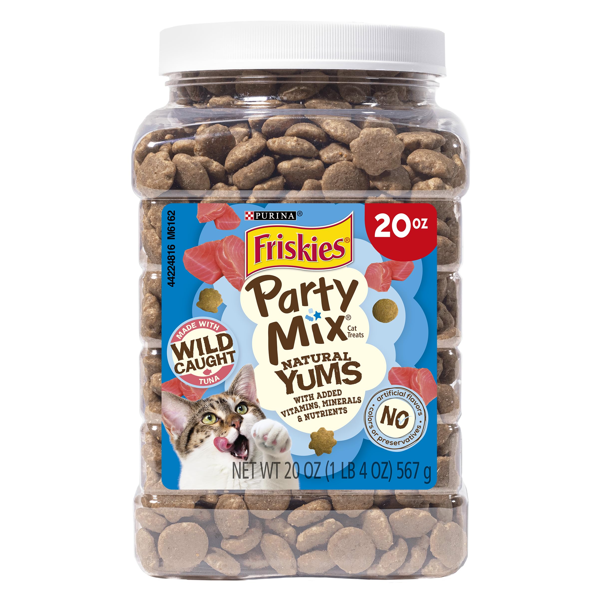 Purina Friskies Mélange Festif Délices Thon Sauvage, croquant stimulant l’hygiène dentaire.