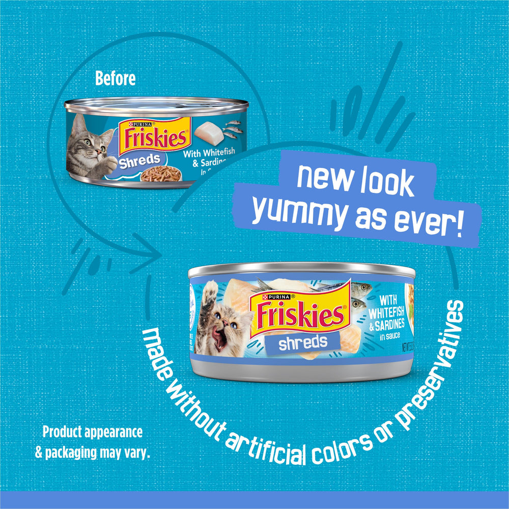 Purina Friskies morue blanche et sardines, texture émiettée agréable pour le repas.